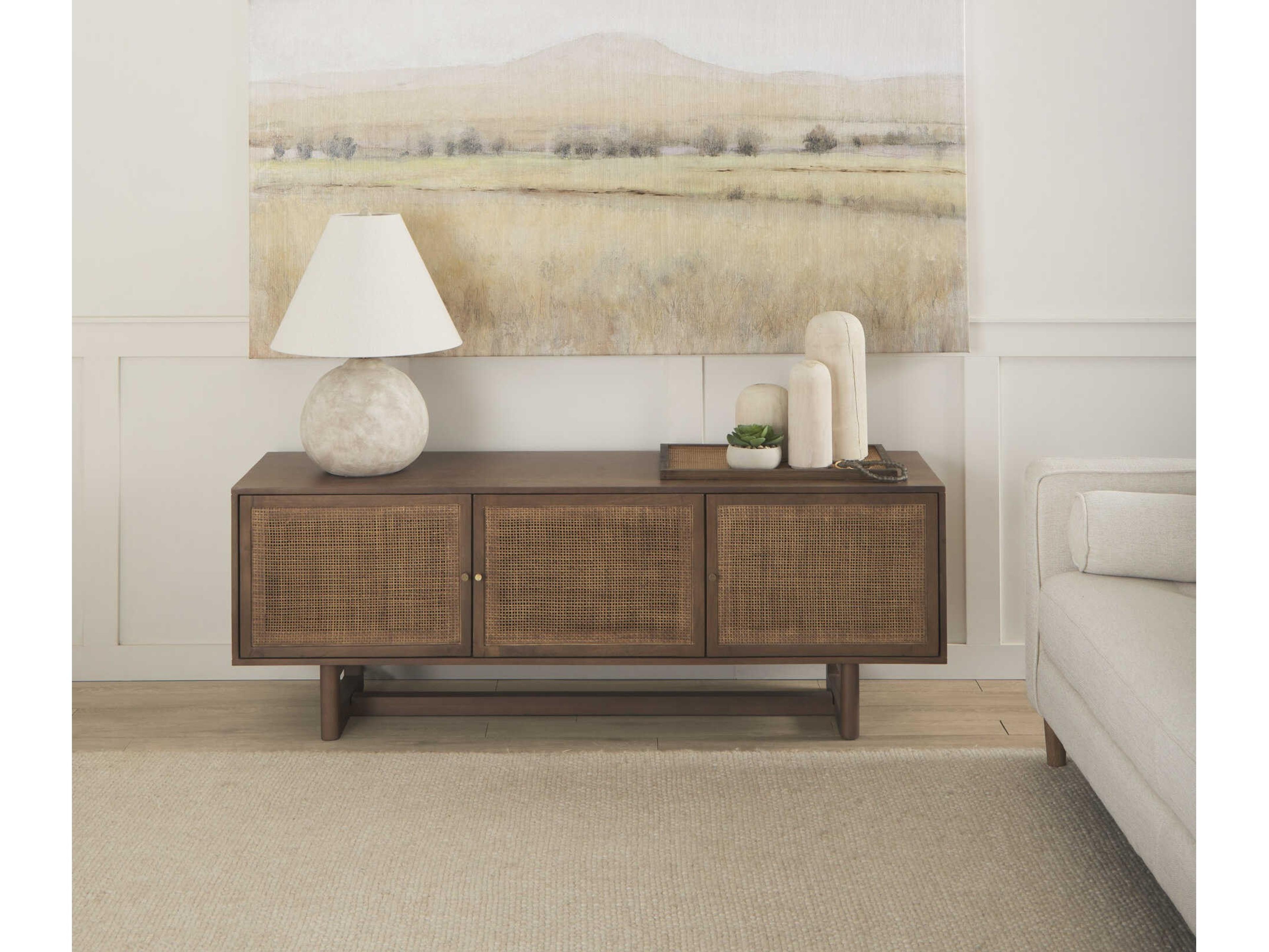 Mercana Grier 65" Medium Brown Wood W/ Cane Media Console