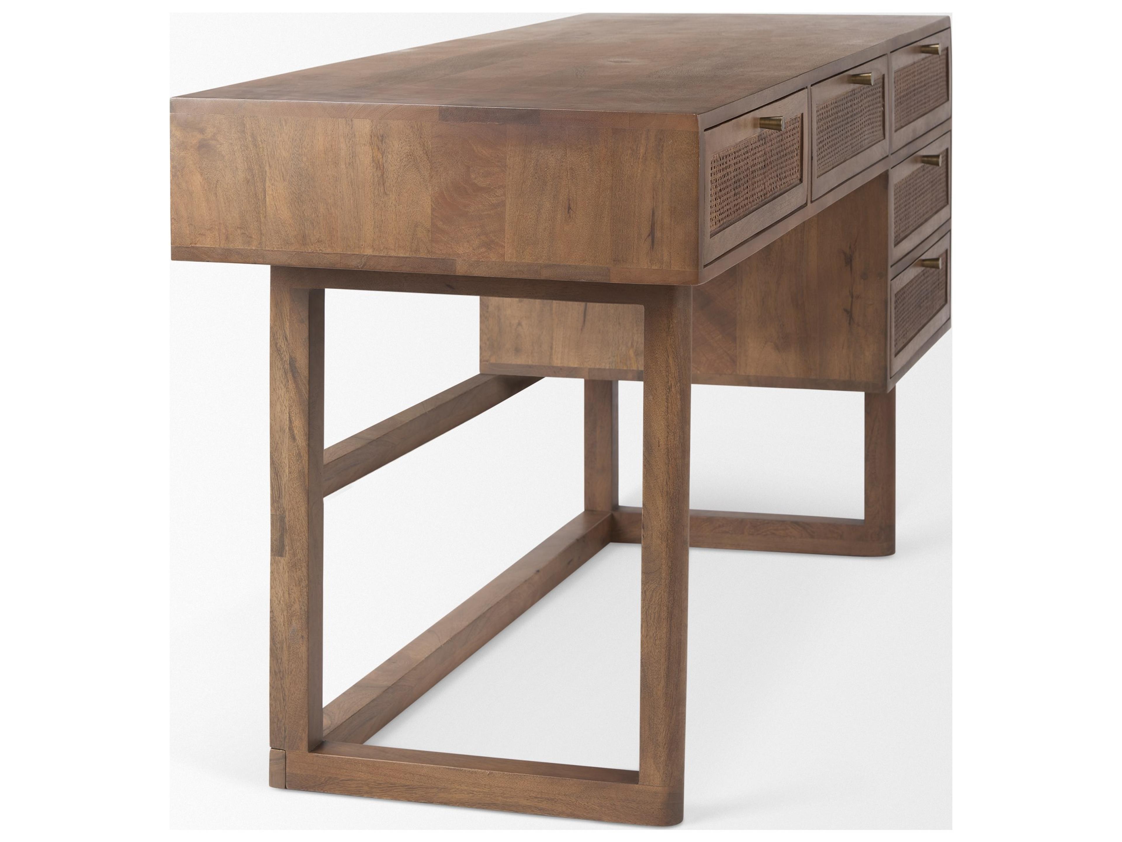 Mercana Grier 60" Medium Brown Solid Wood W/ Cane Office Desk