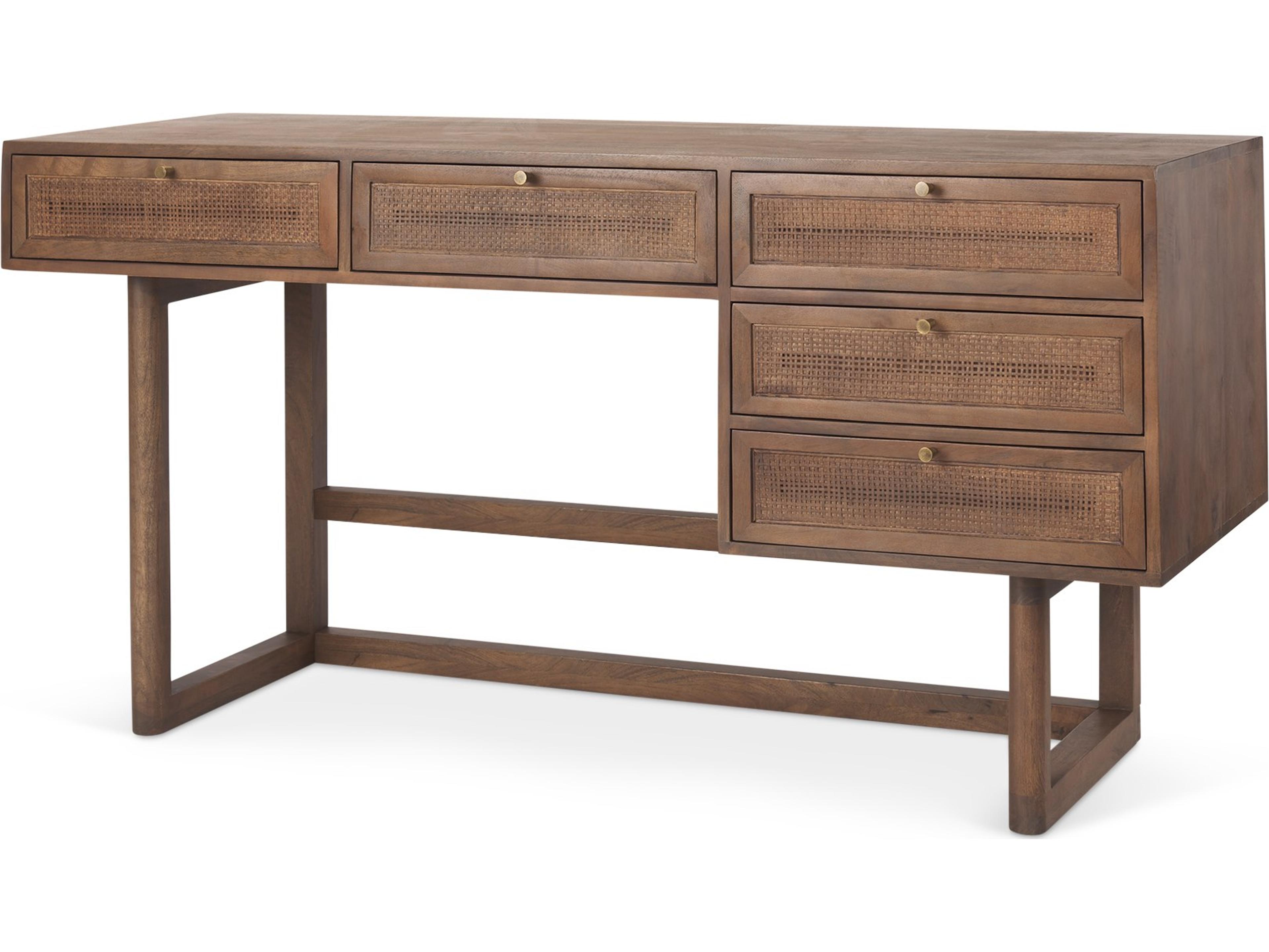 Grier 60" Medium Brown Solid Wood W/ Cane Office Desk