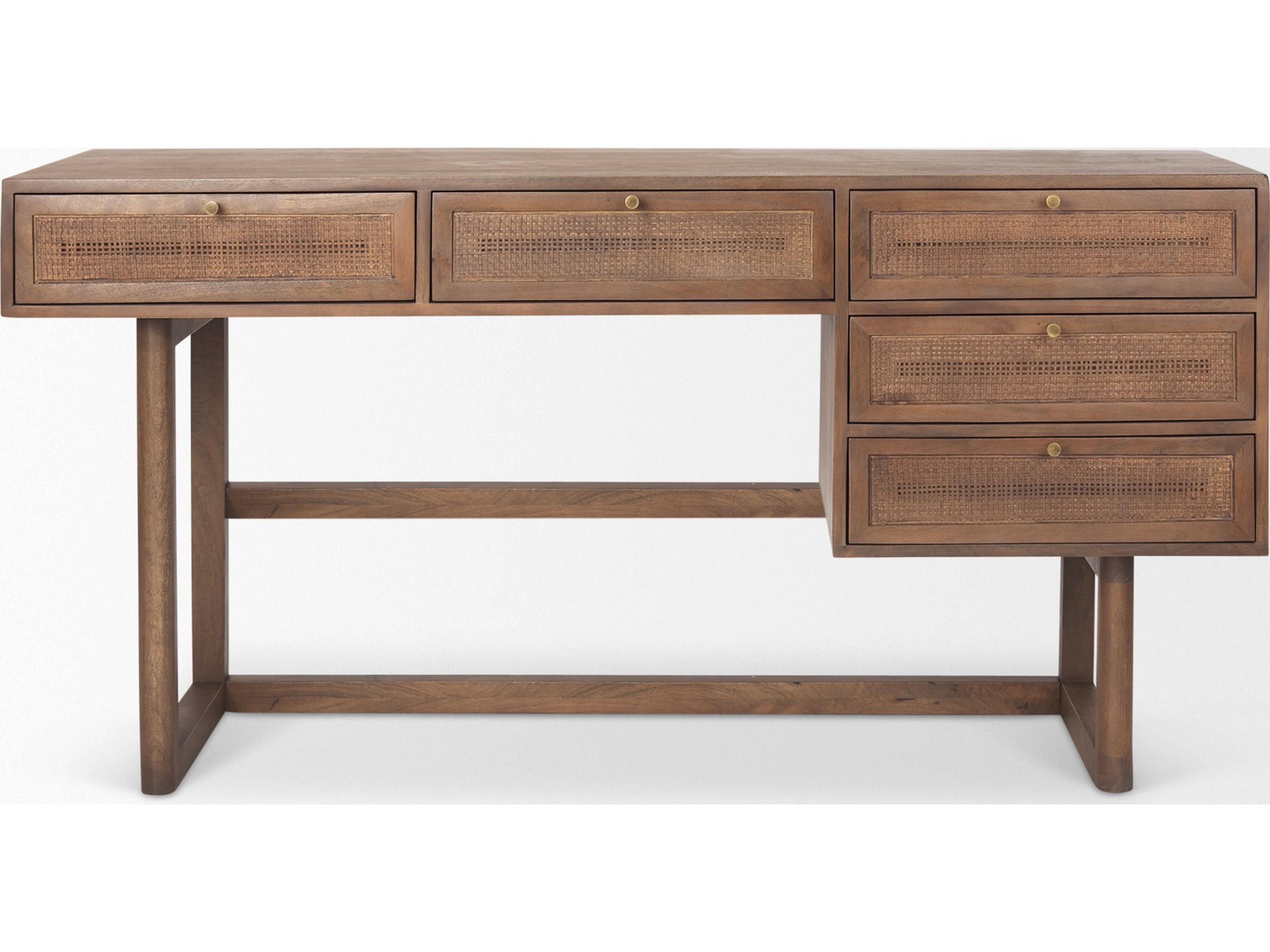 Mercana Grier 60" Medium Brown Solid Wood W/ Cane Office Desk