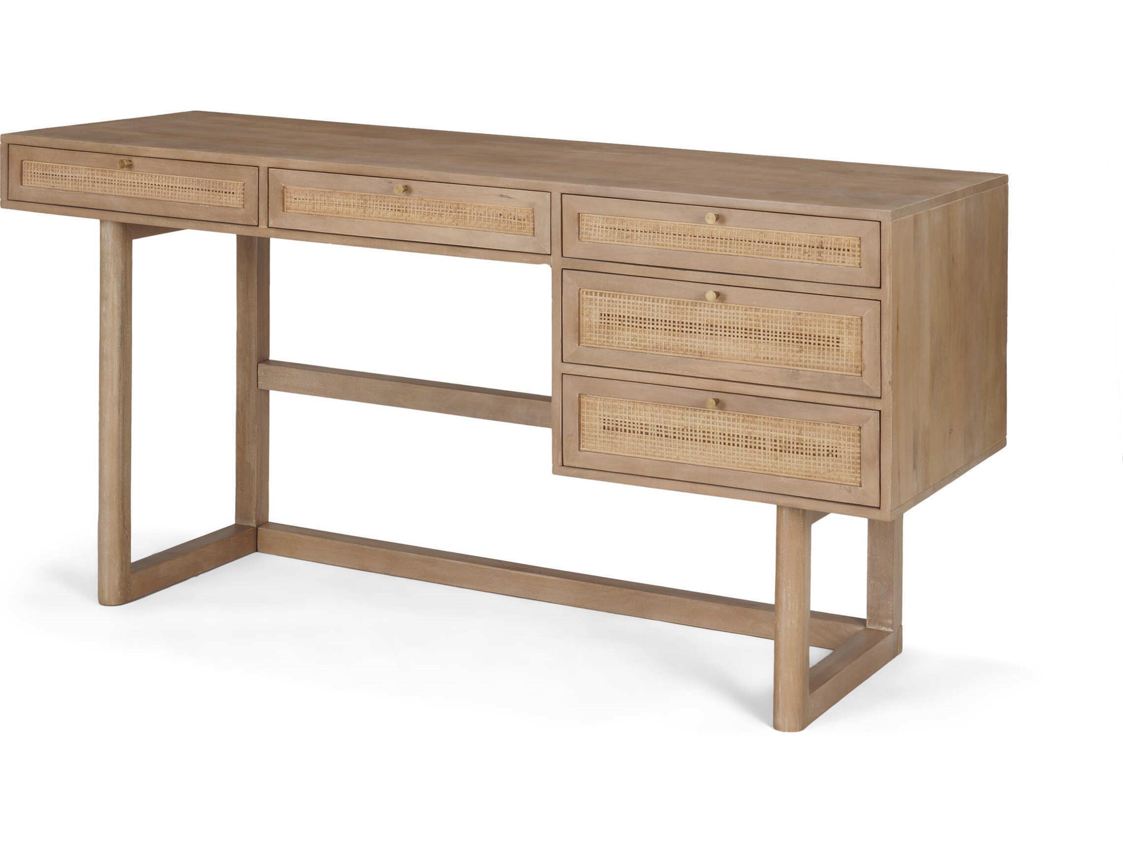 Grier 60" Light Brown Solid Wood W/Cane Office Desk