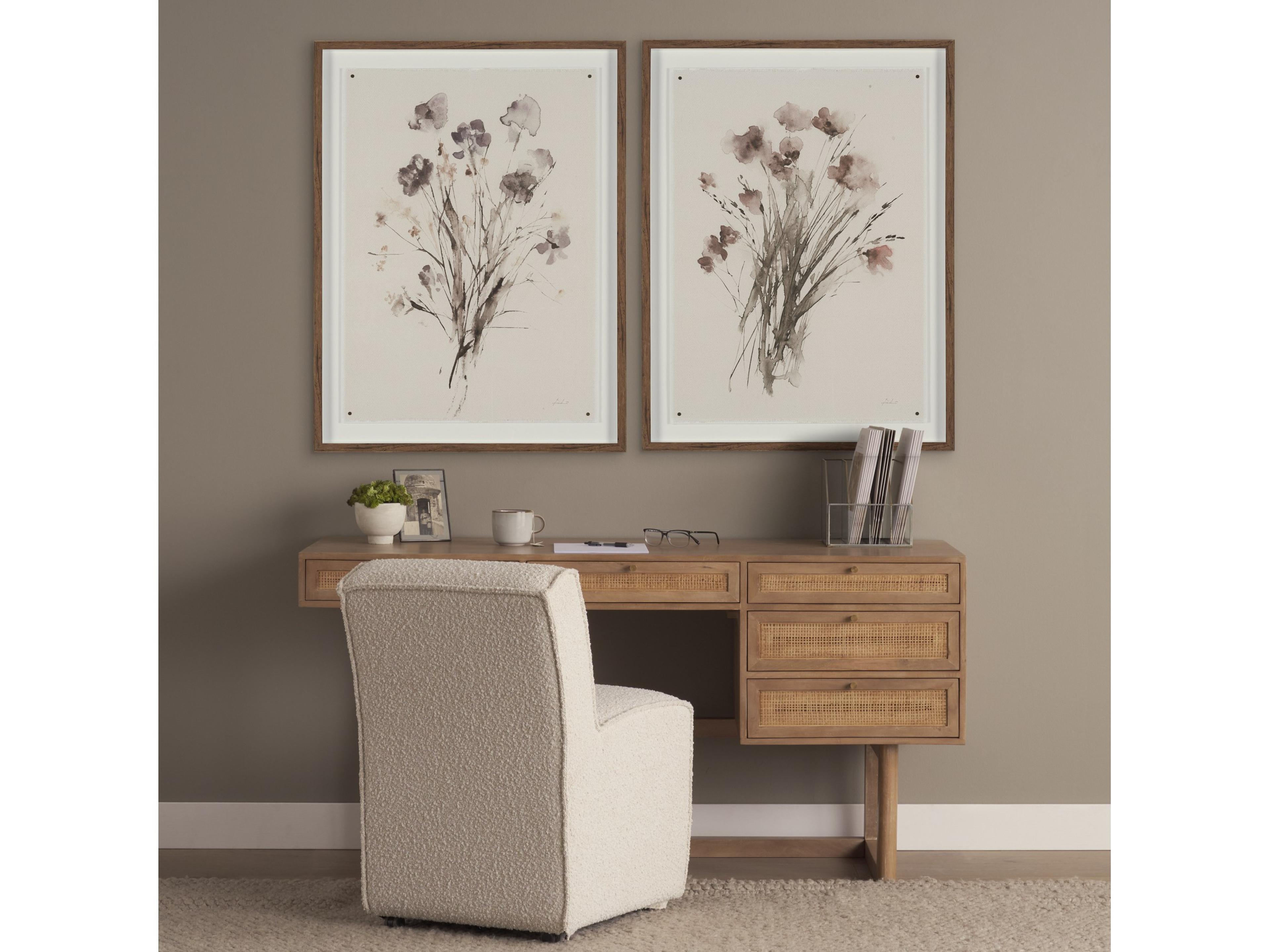 Mercana Grier 60" Light Brown Solid Wood W/Cane Office Desk