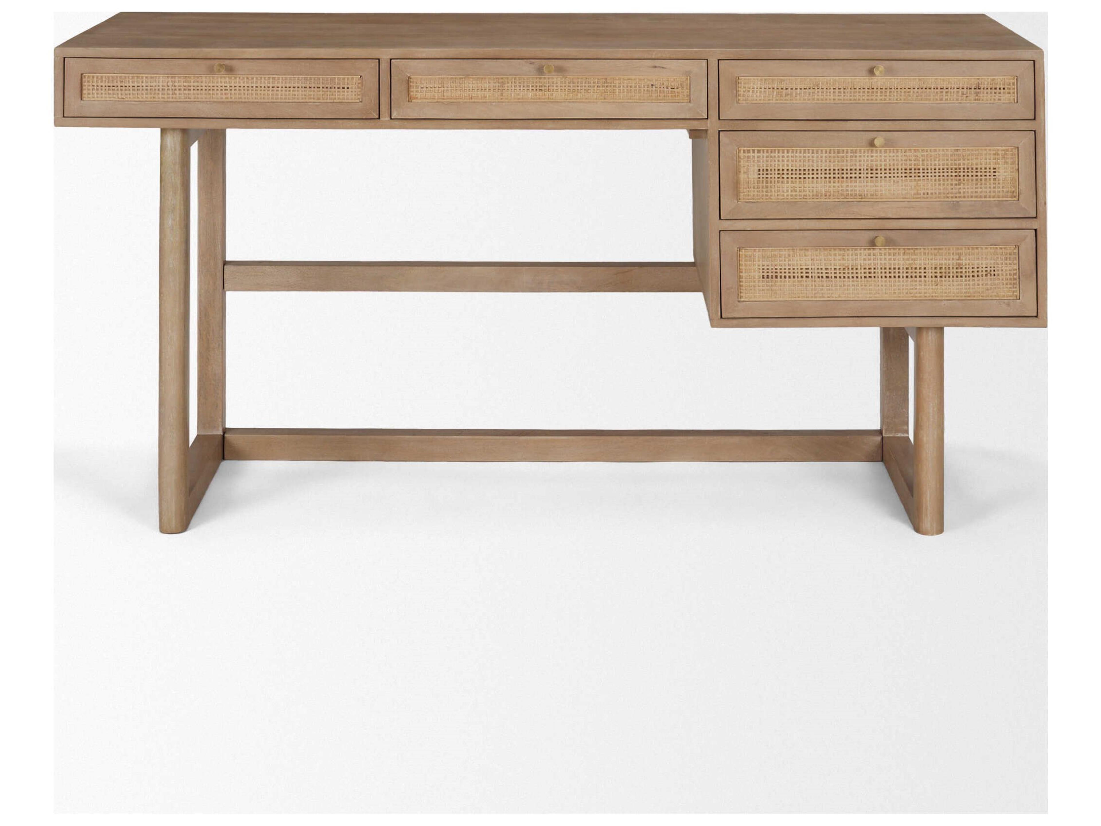 Mercana Grier 60" Light Brown Solid Wood W/Cane Office Desk