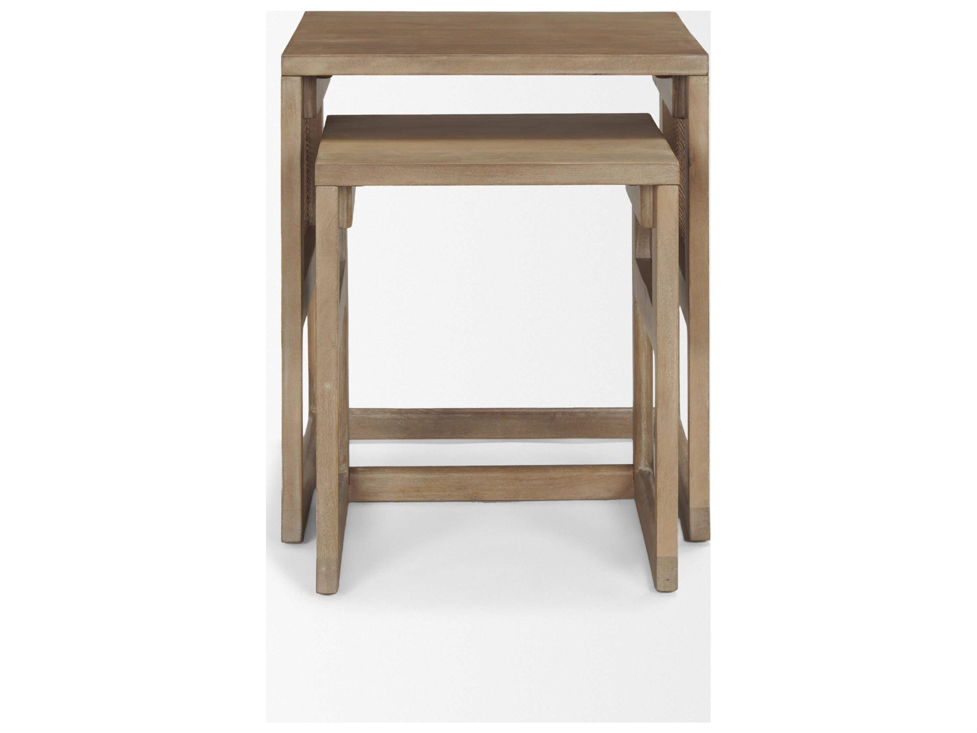 Mercana Grier Set of 2 Light Brown Solid Wood w/ Cane Nesting Accent Tables