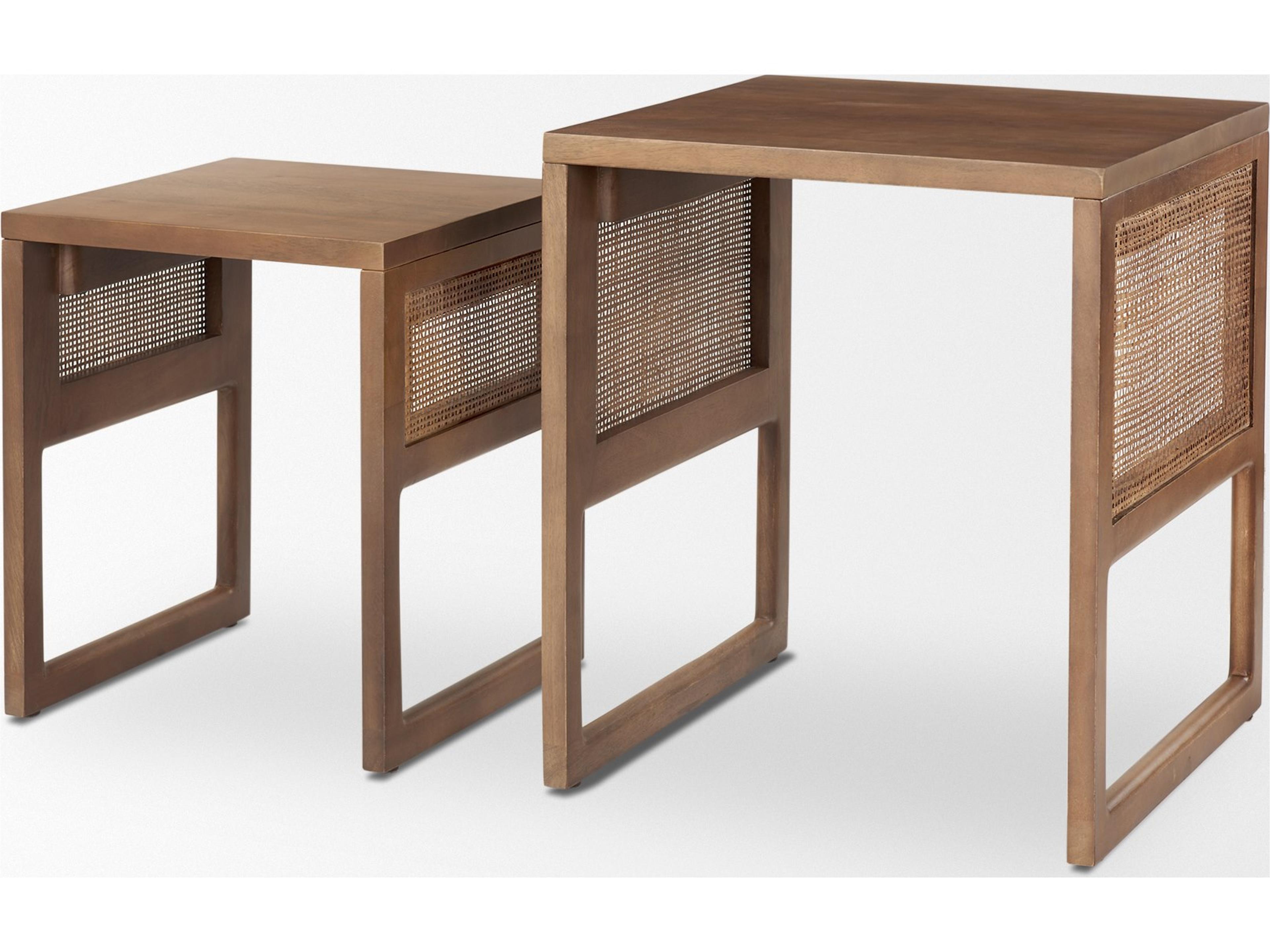 Mercana Grier Set of 2 Medium Brown Solid Wood w/ Cane Nesting Accent Tables