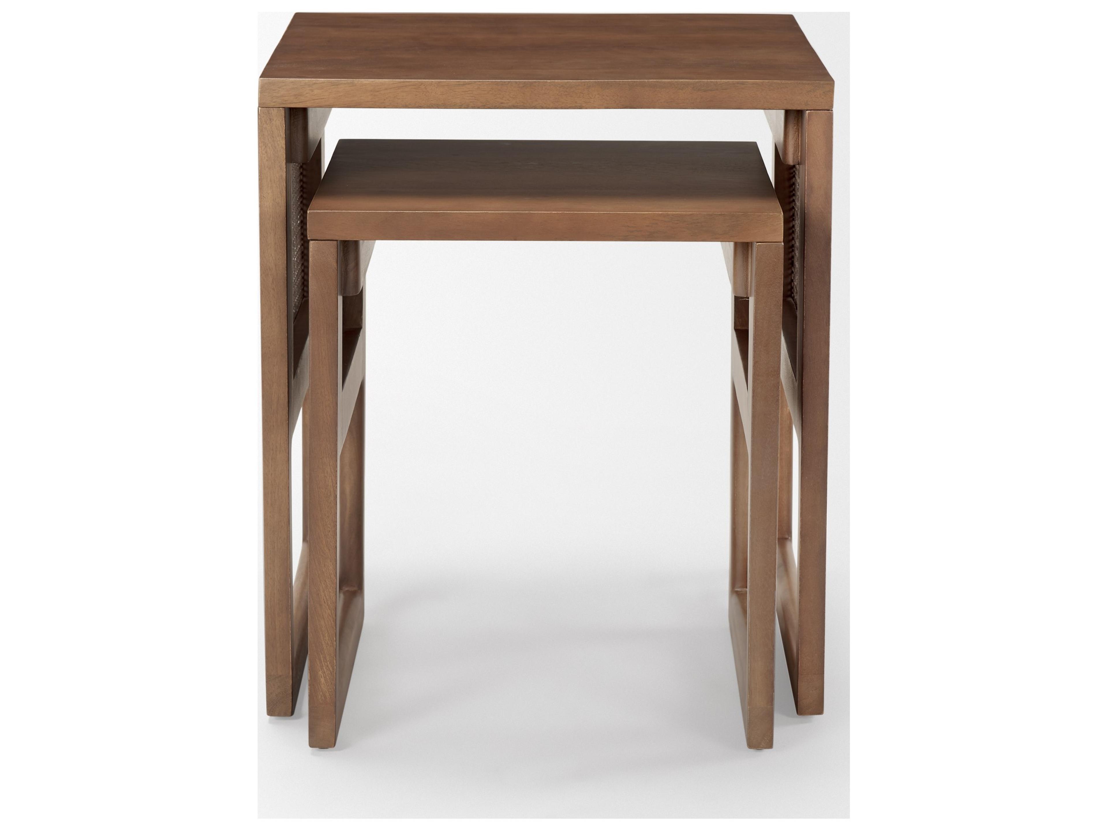 Mercana Grier Set of 2 Medium Brown Solid Wood w/ Cane Nesting Accent Tables