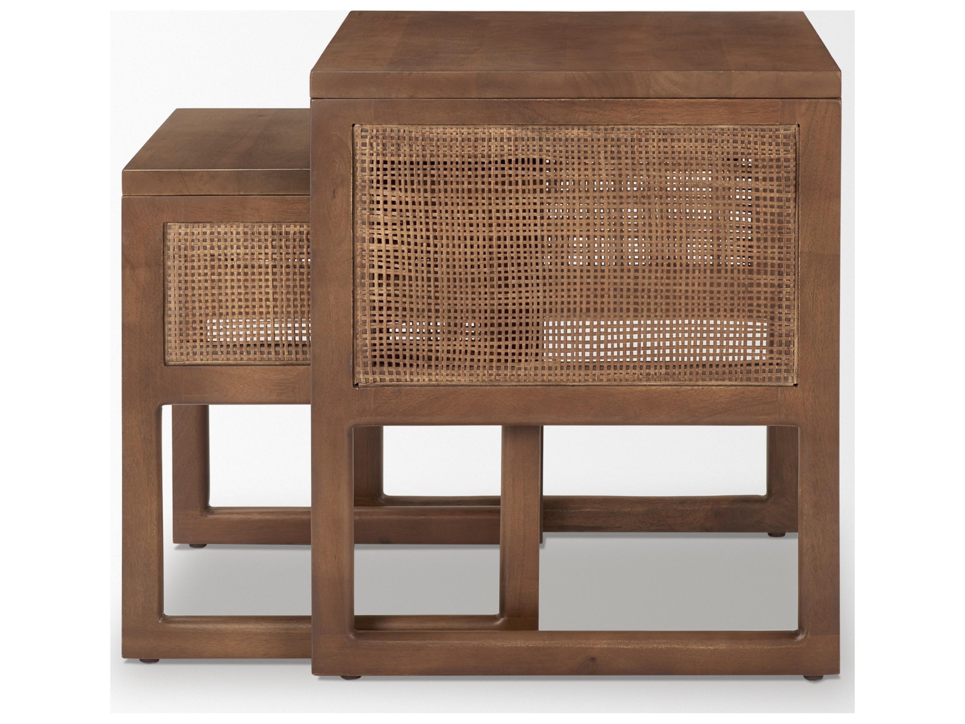 Mercana Grier Set of 2 Medium Brown Solid Wood w/ Cane Nesting Accent Tables