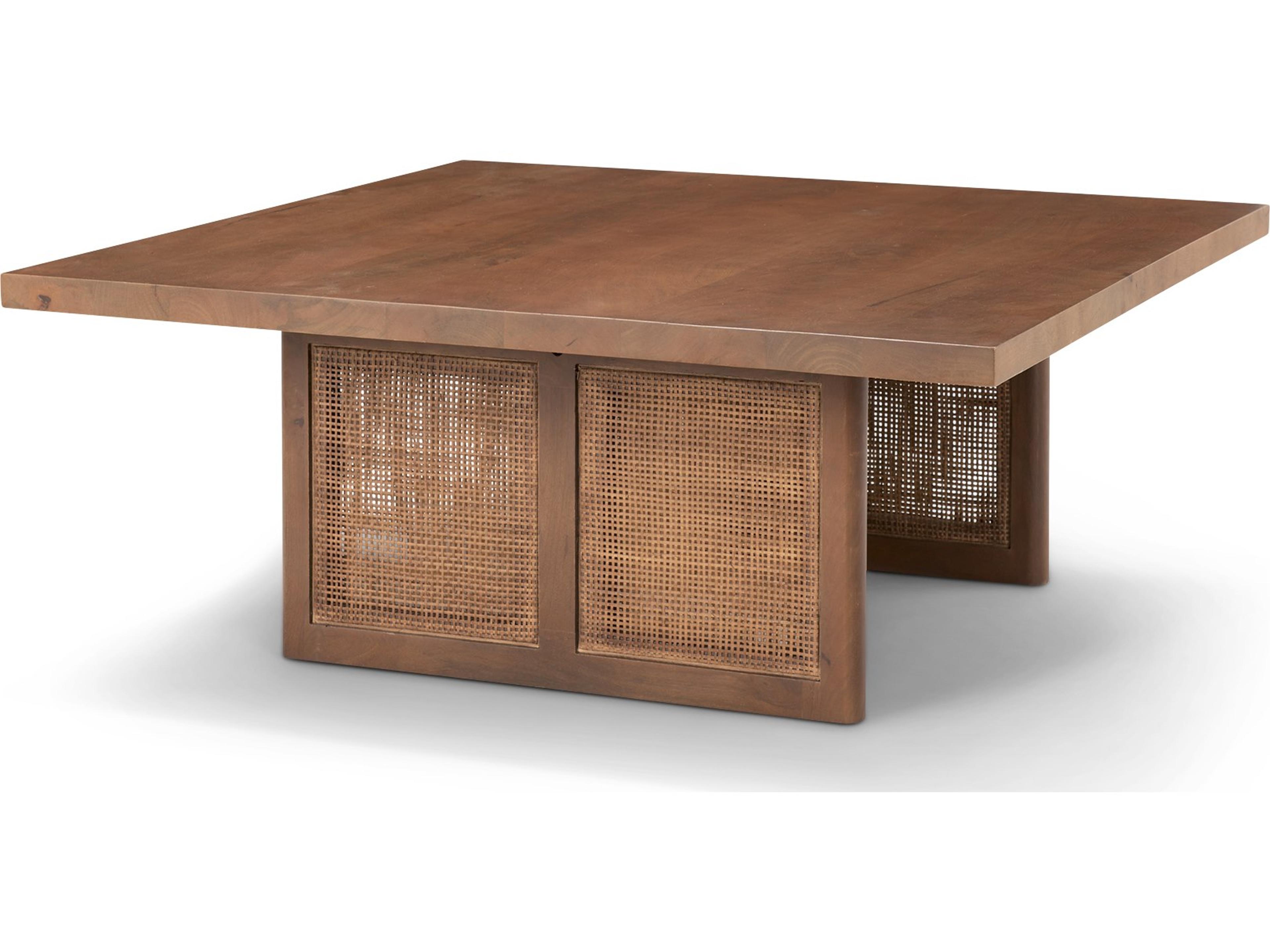 Grier  42" Square Medium Brown Solid Wood w/ Cane Coffee Table
