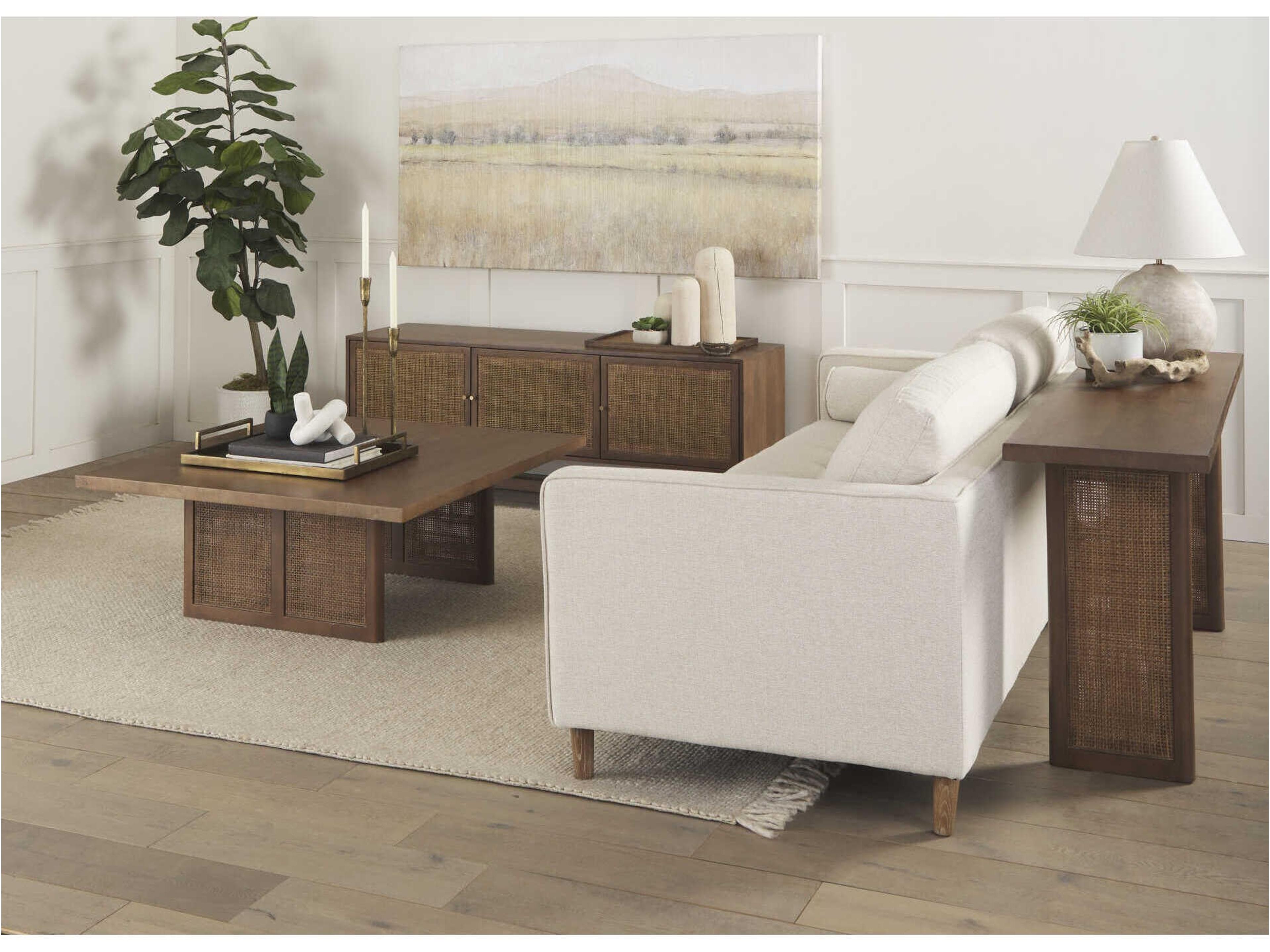 Mercana Grier  42" Square Medium Brown Solid Wood w/ Cane Coffee Table