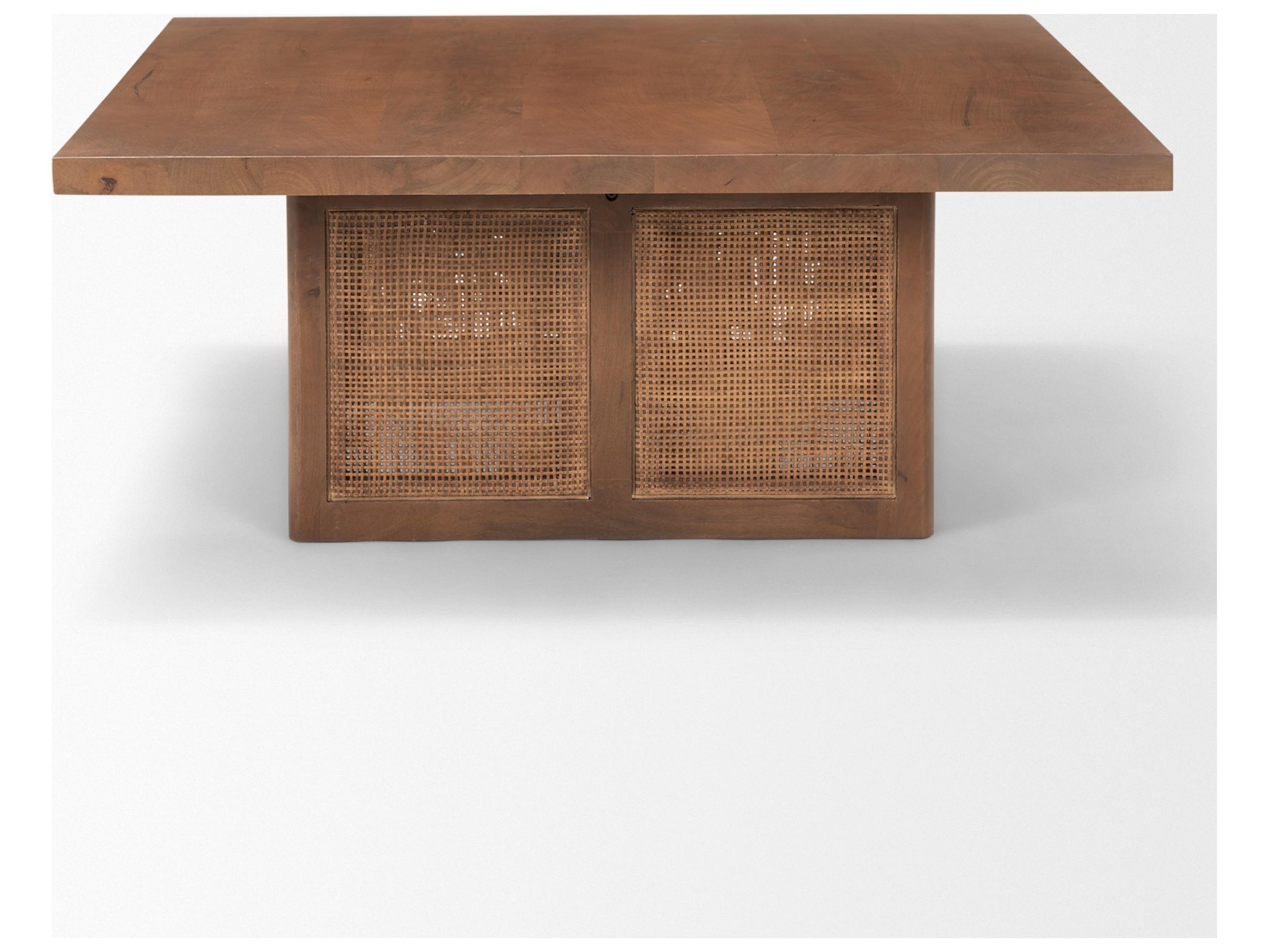 Mercana Grier  42" Square Medium Brown Solid Wood w/ Cane Coffee Table