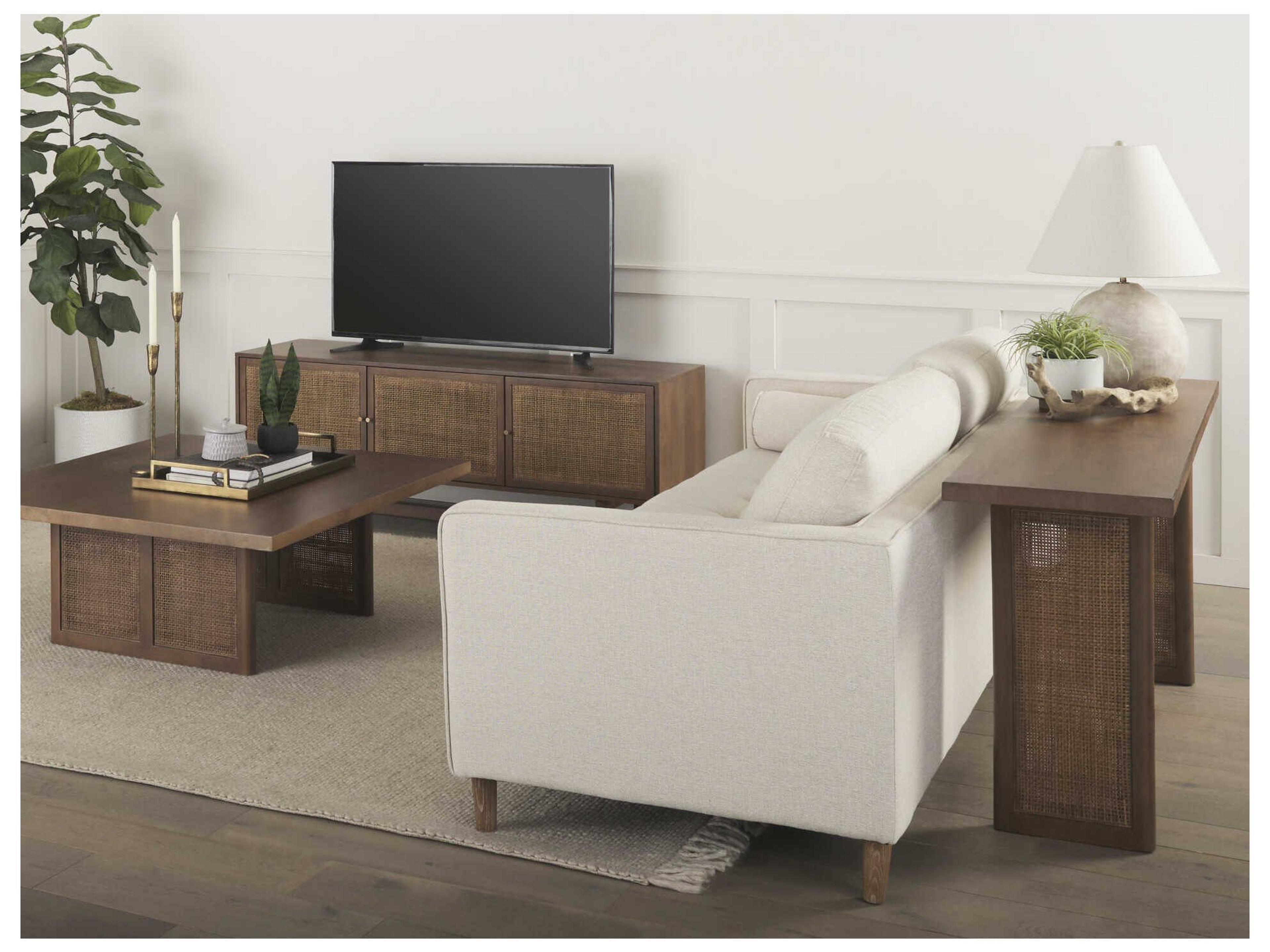 Mercana Grier 65" Medium Brown Solid Wood w/ Cane Console Table