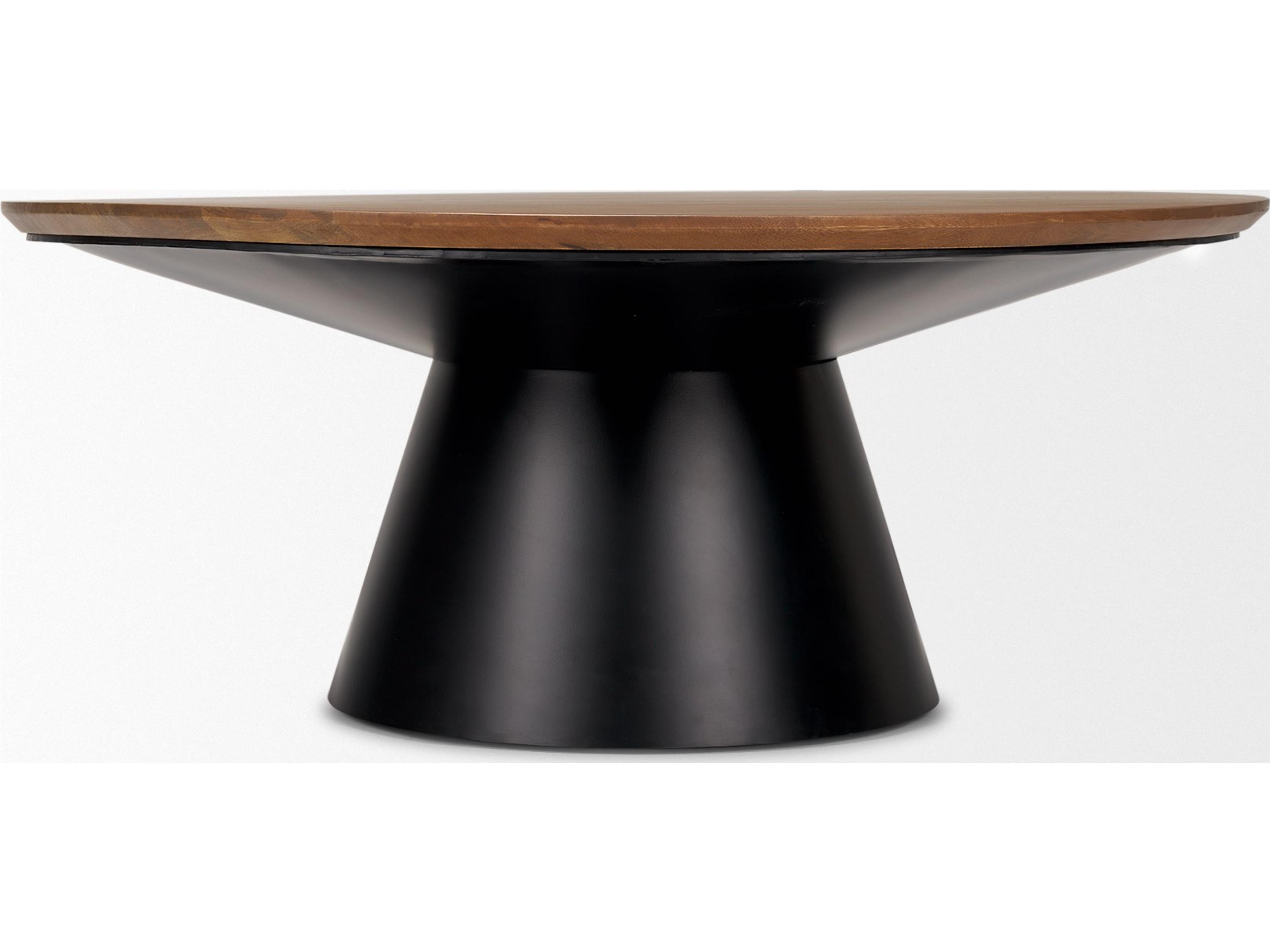 Mercana Mitchell 40.0L x 40.0W x 16.0H Black Metal Pedestal Base with Brown Wood Top Coffee Table