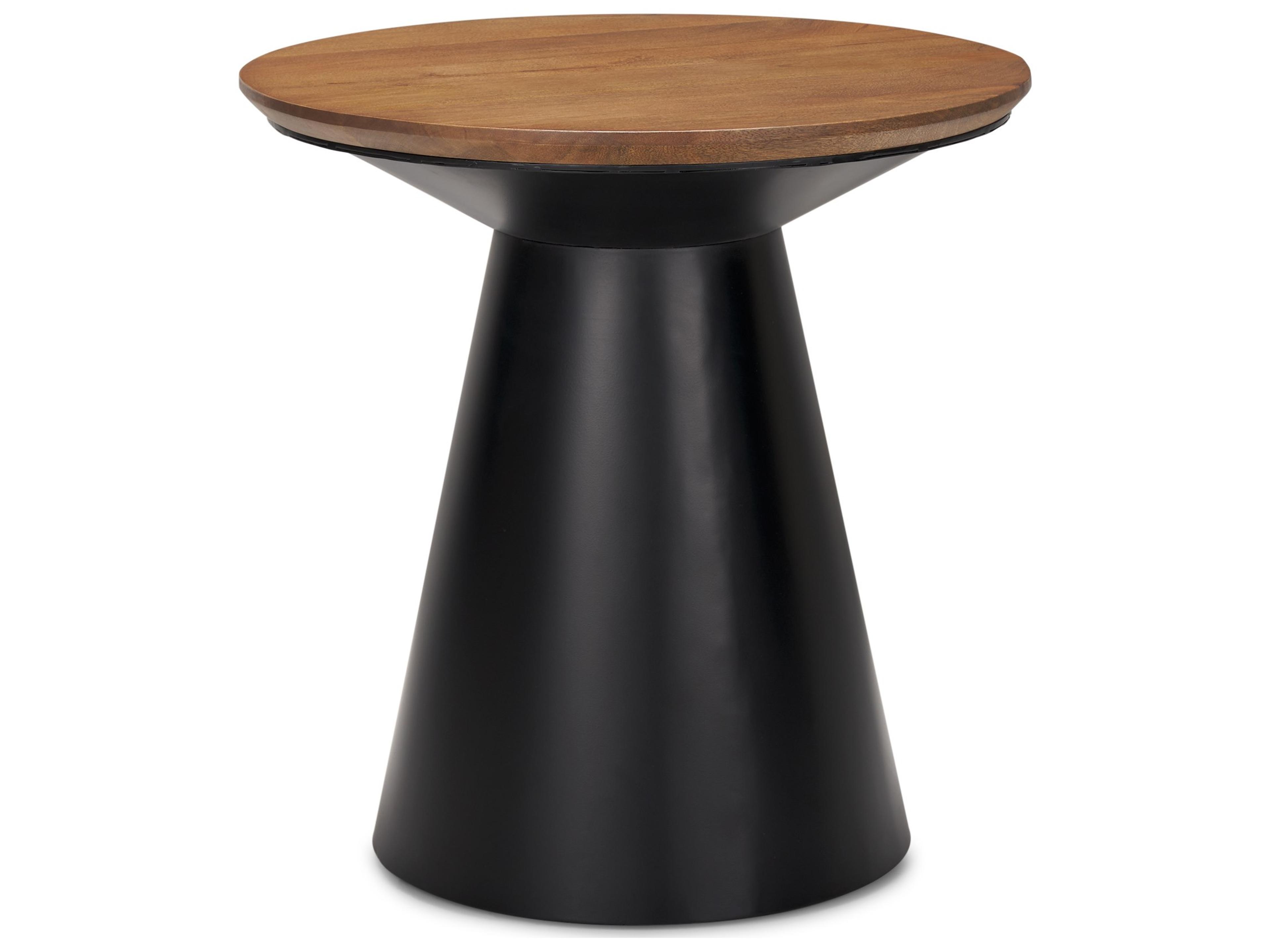 Mitchell 22.0L x 22.0W x 23.0H Black Metal Pedetal Base with Brown Wood Top Side Table