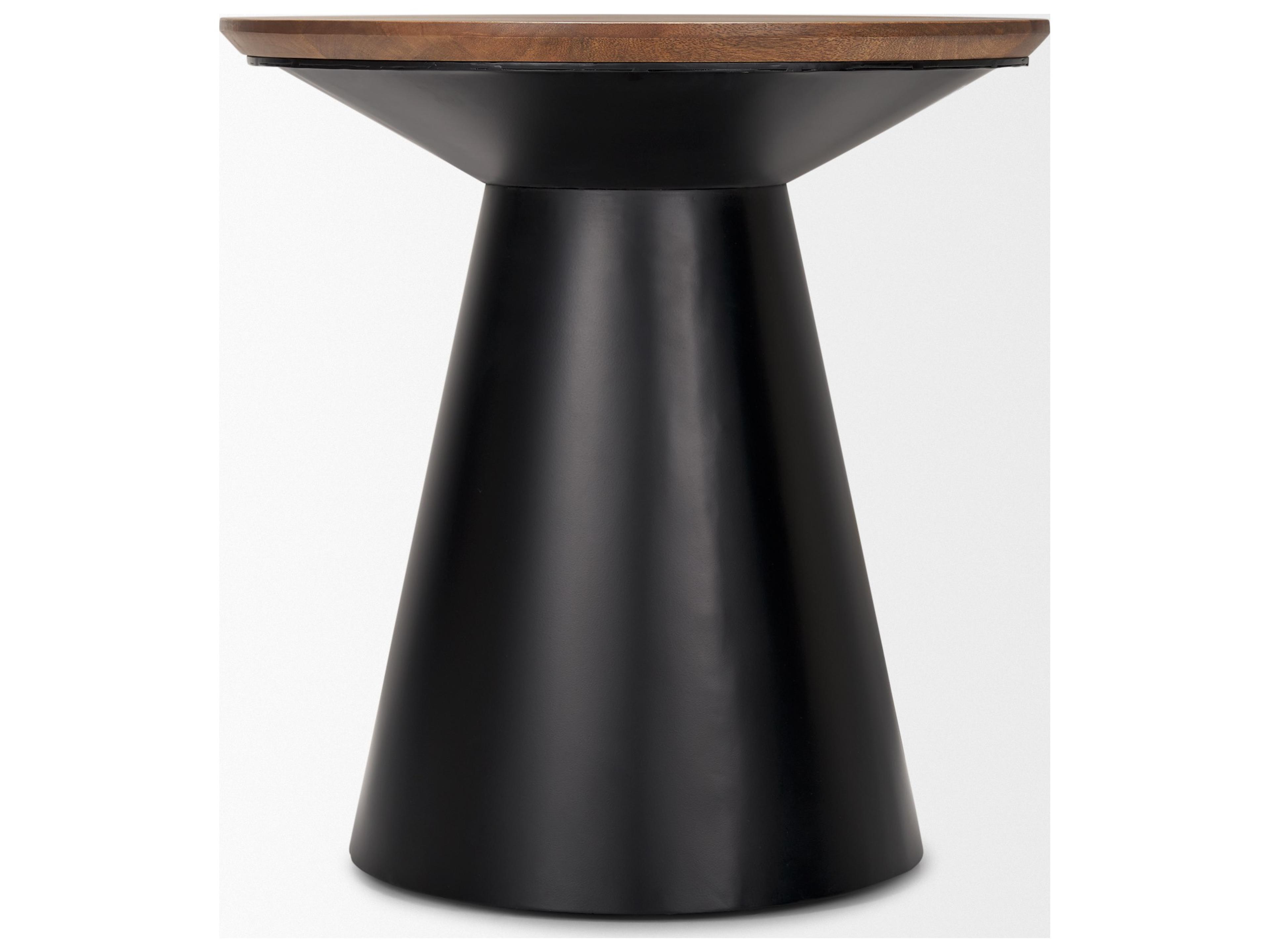 Mercana Mitchell 22.0L x 22.0W x 23.0H Black Metal Pedetal Base with Brown Wood Top Side Table