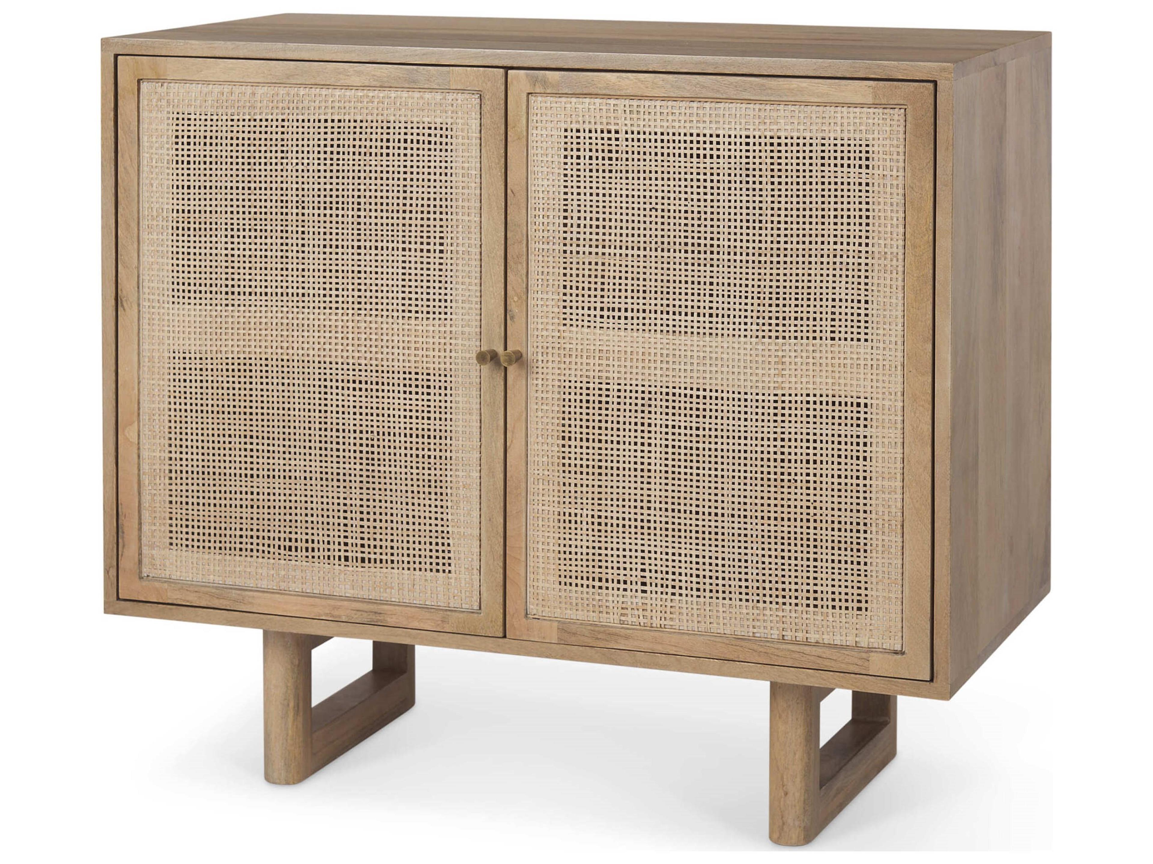 Grier 36" Light Brown Wood w/ Cane 2 Door Accent Cabinet