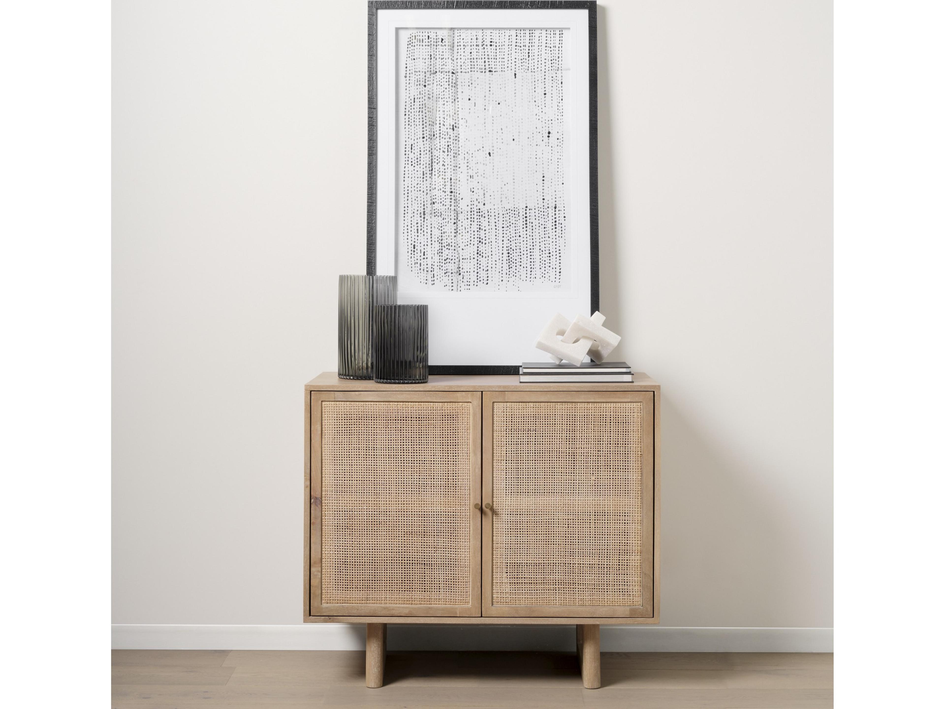 Mercana Grier 36" Light Brown Wood w/ Cane 2 Door Accent Cabinet