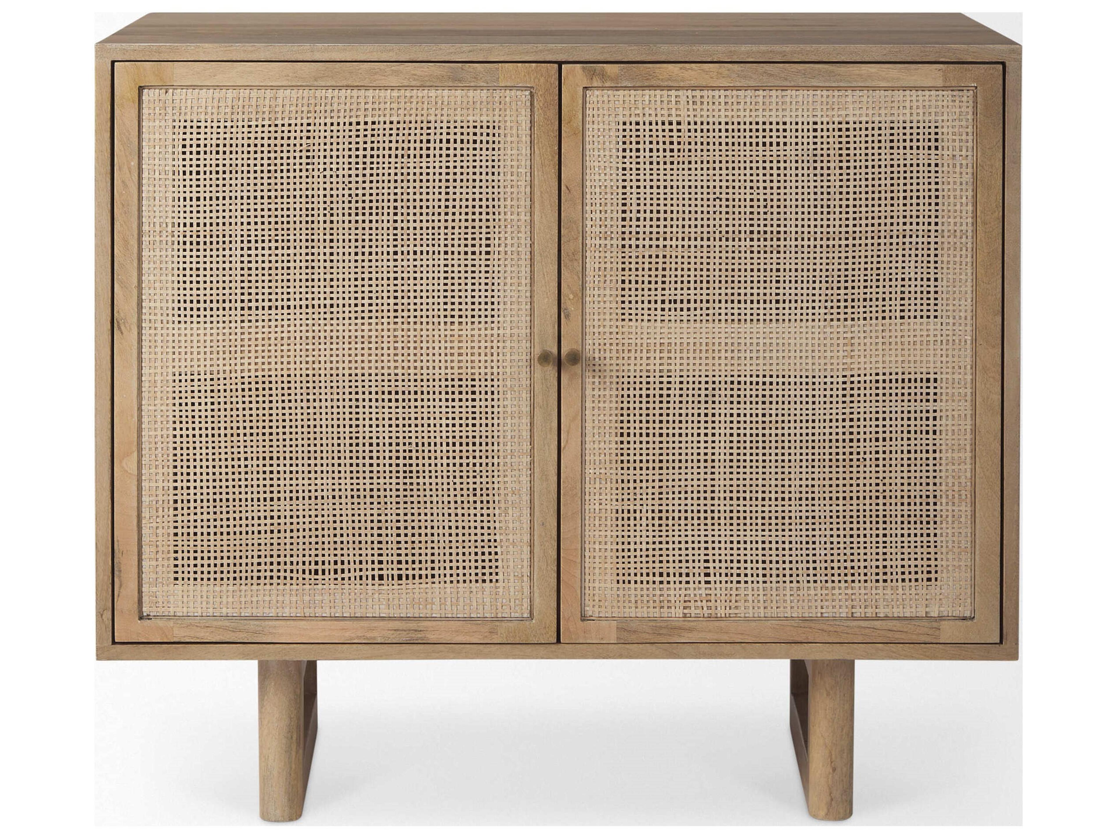 Mercana Grier 36" Light Brown Wood w/ Cane 2 Door Accent Cabinet