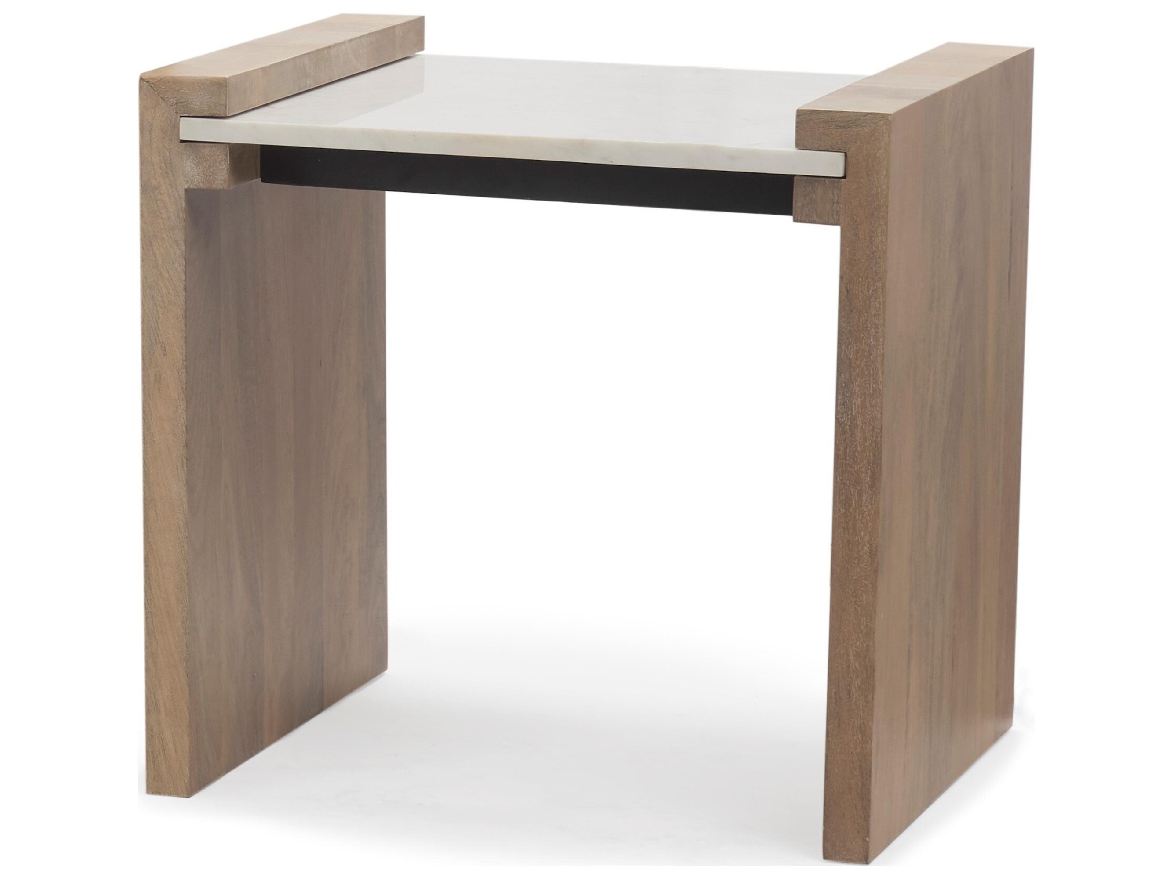 Athens Light Brown Wood w/ White Marble Accent Table
