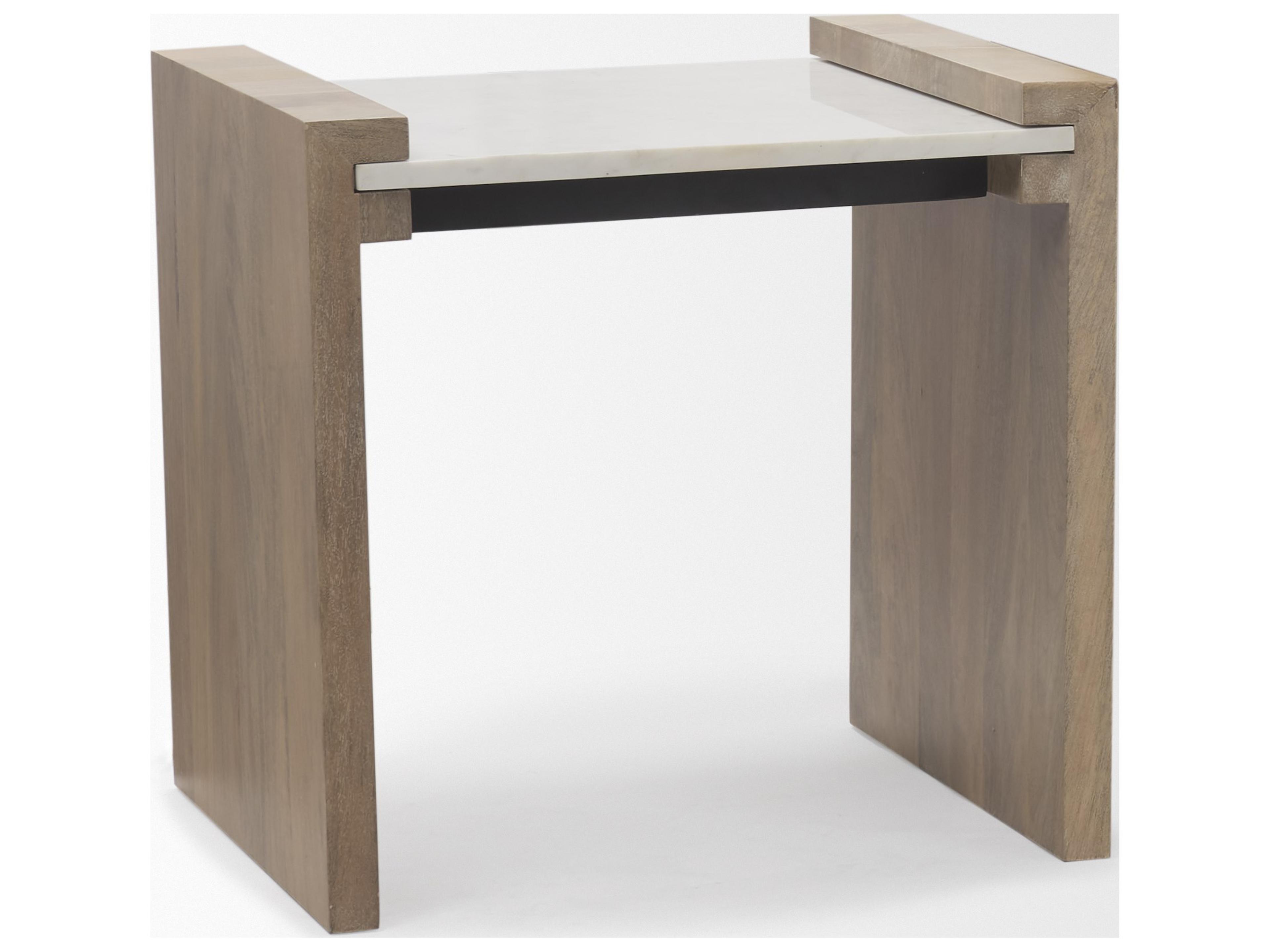 Mercana Athens Light Brown Wood w/ White Marble Accent Table