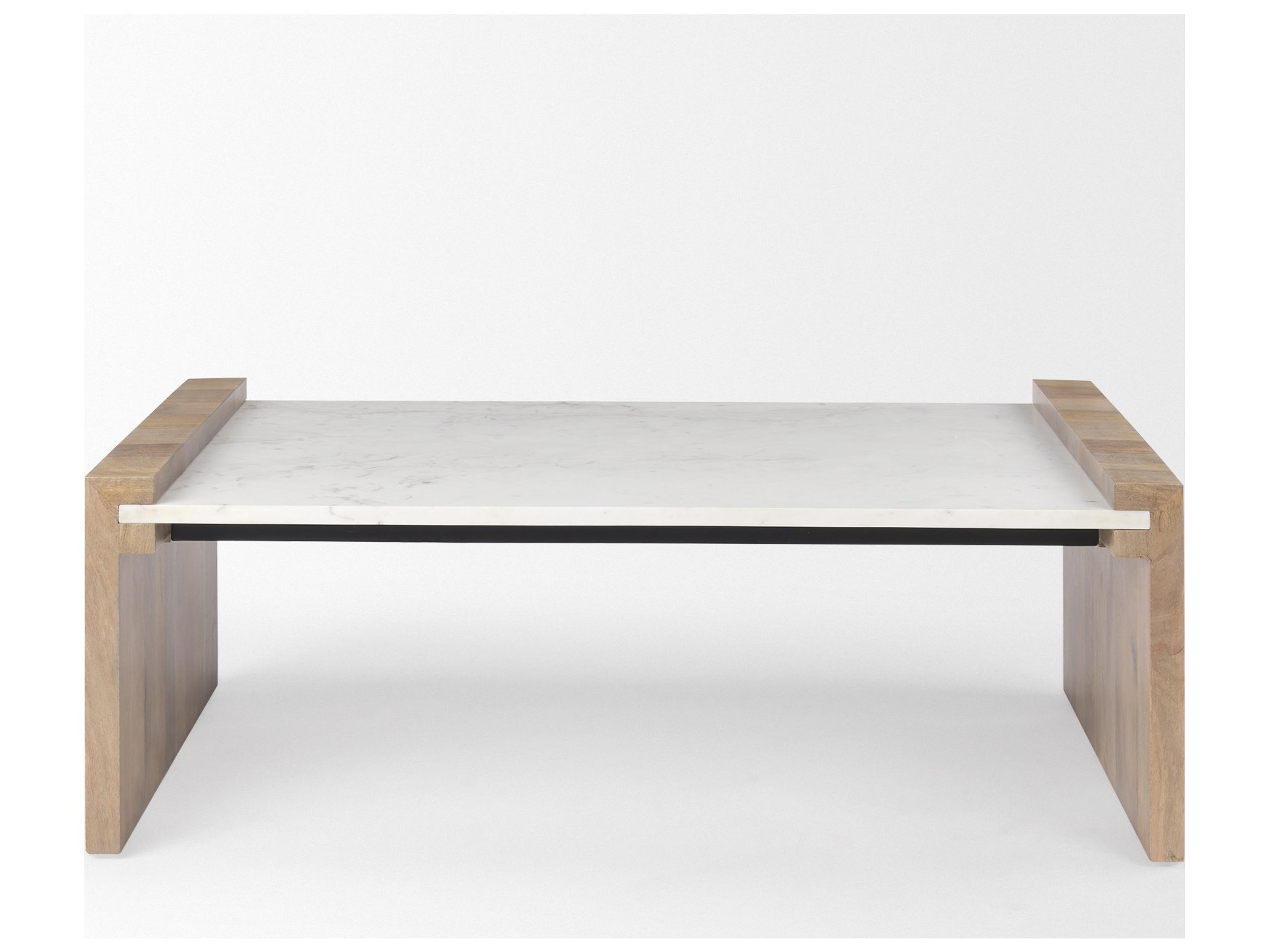 Mercana Athens  48.0L x 28.0W x 16.0H Light Brown Wood and White Marble Coffee Table