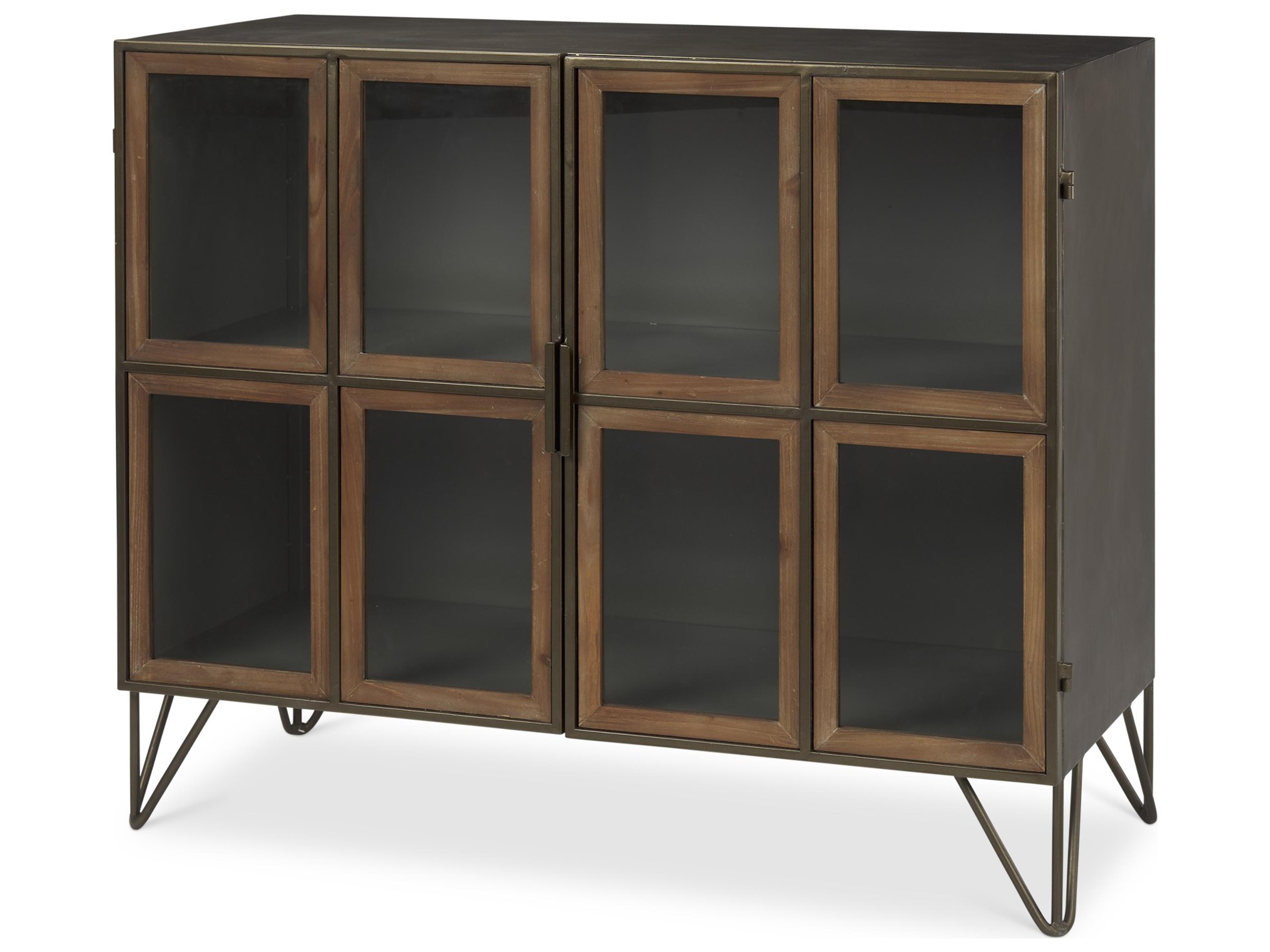 Pandora Dark Brass Metal W/Red Wood 2 Door Accent Cabinet