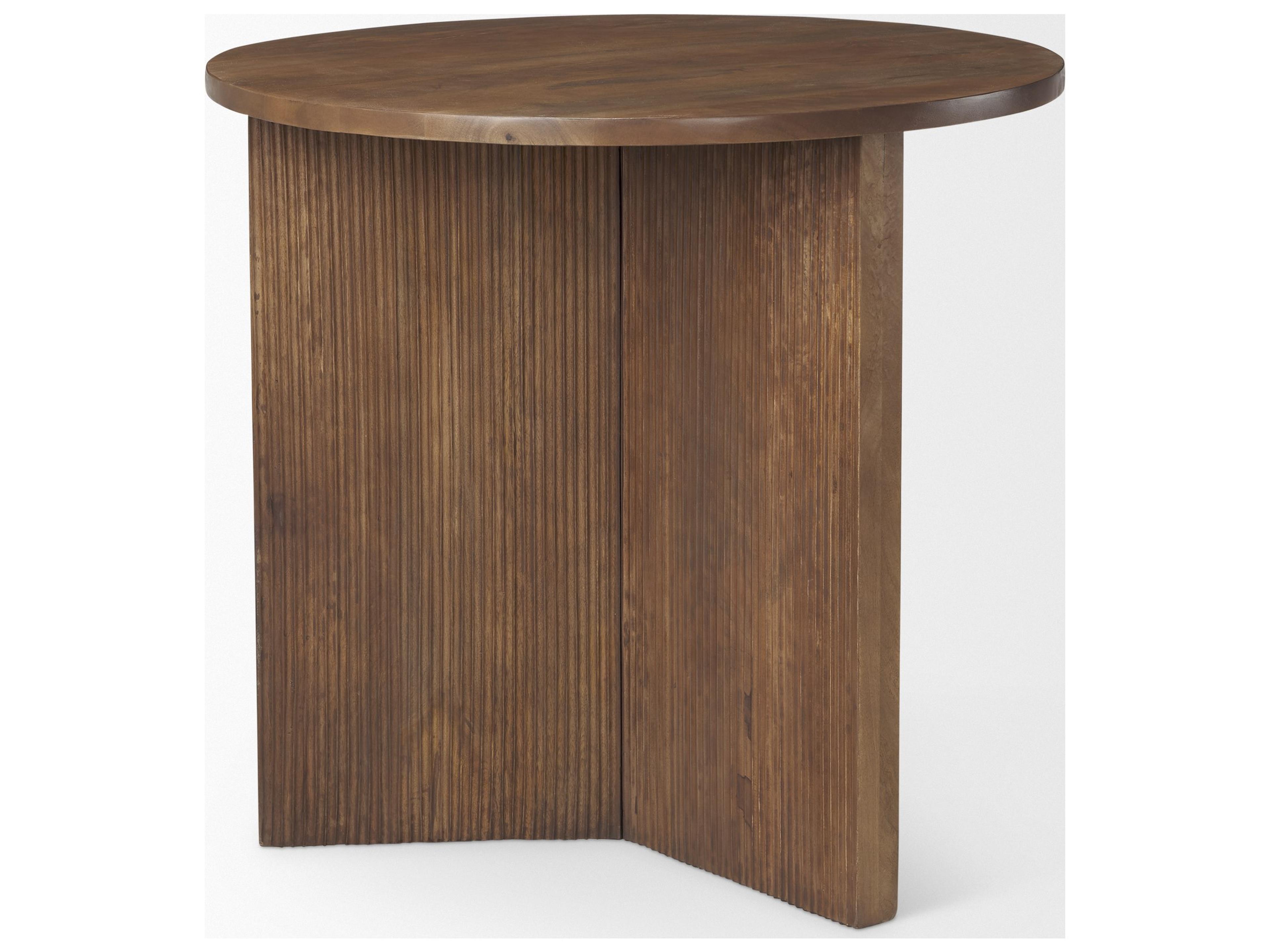 Mercana Enzo 32" Round Tabletop w/ Fluted Wood Base Foyer Accent Table