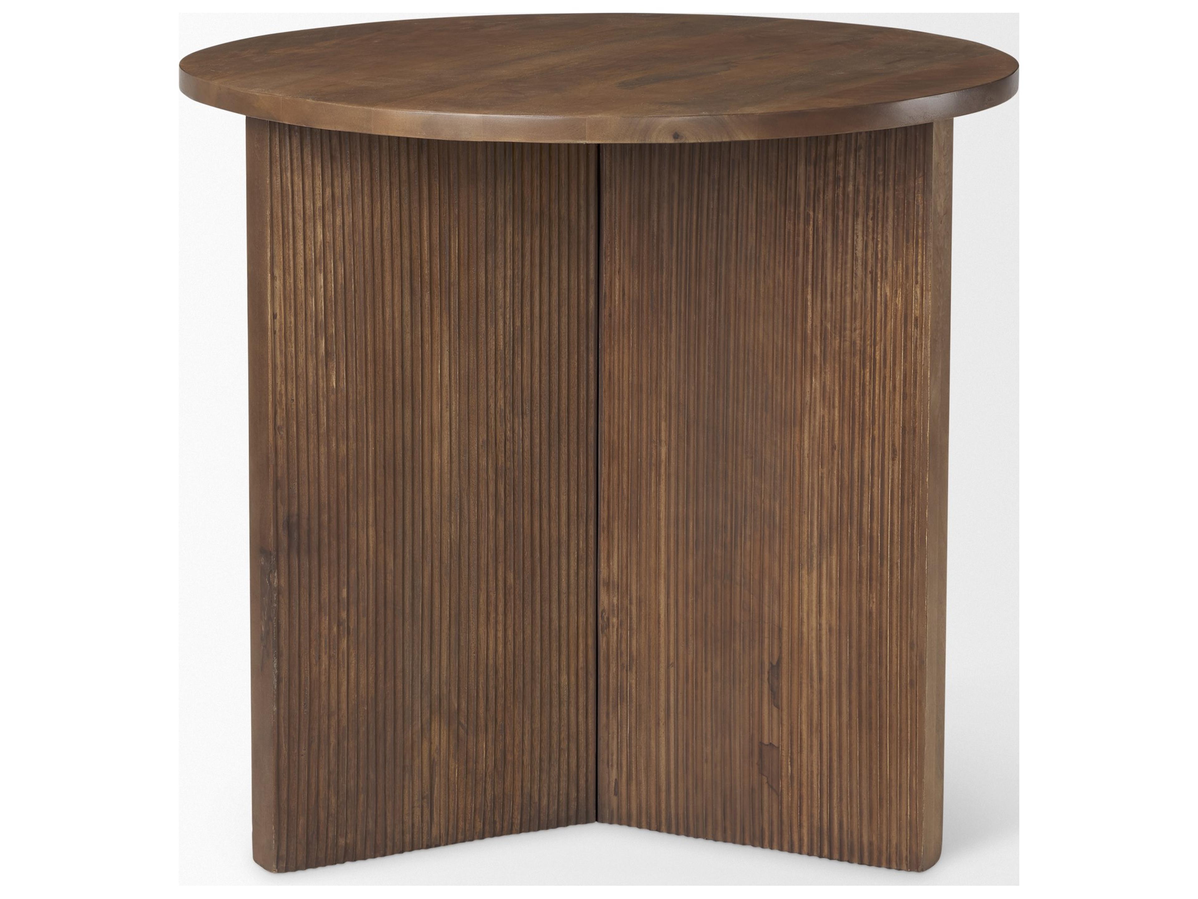 Mercana Enzo 32" Round Tabletop w/ Fluted Wood Base Foyer Accent Table