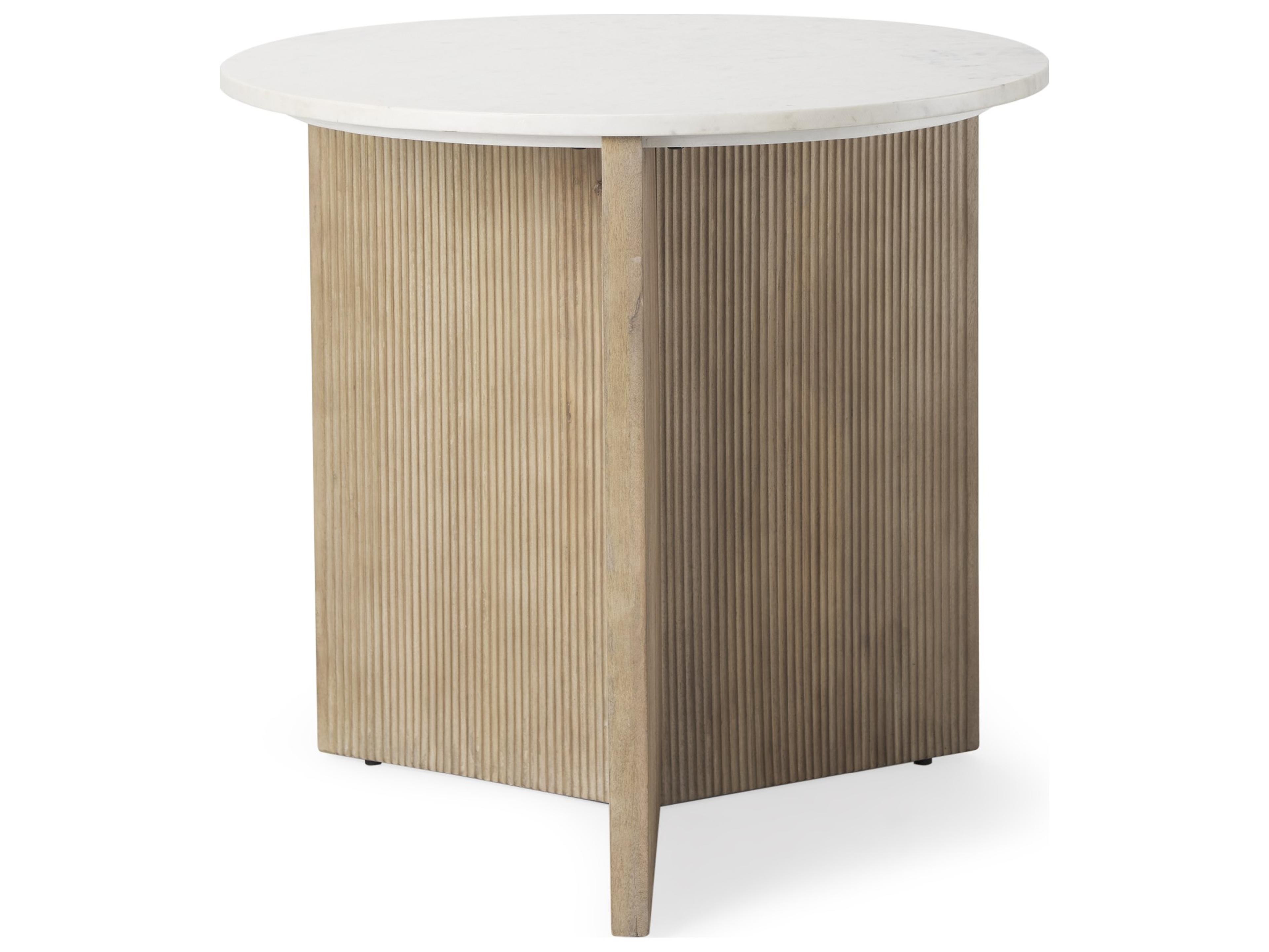 Enzo Marble Tabletop w/ Fluted Light Wood Base Foyer Accent Table