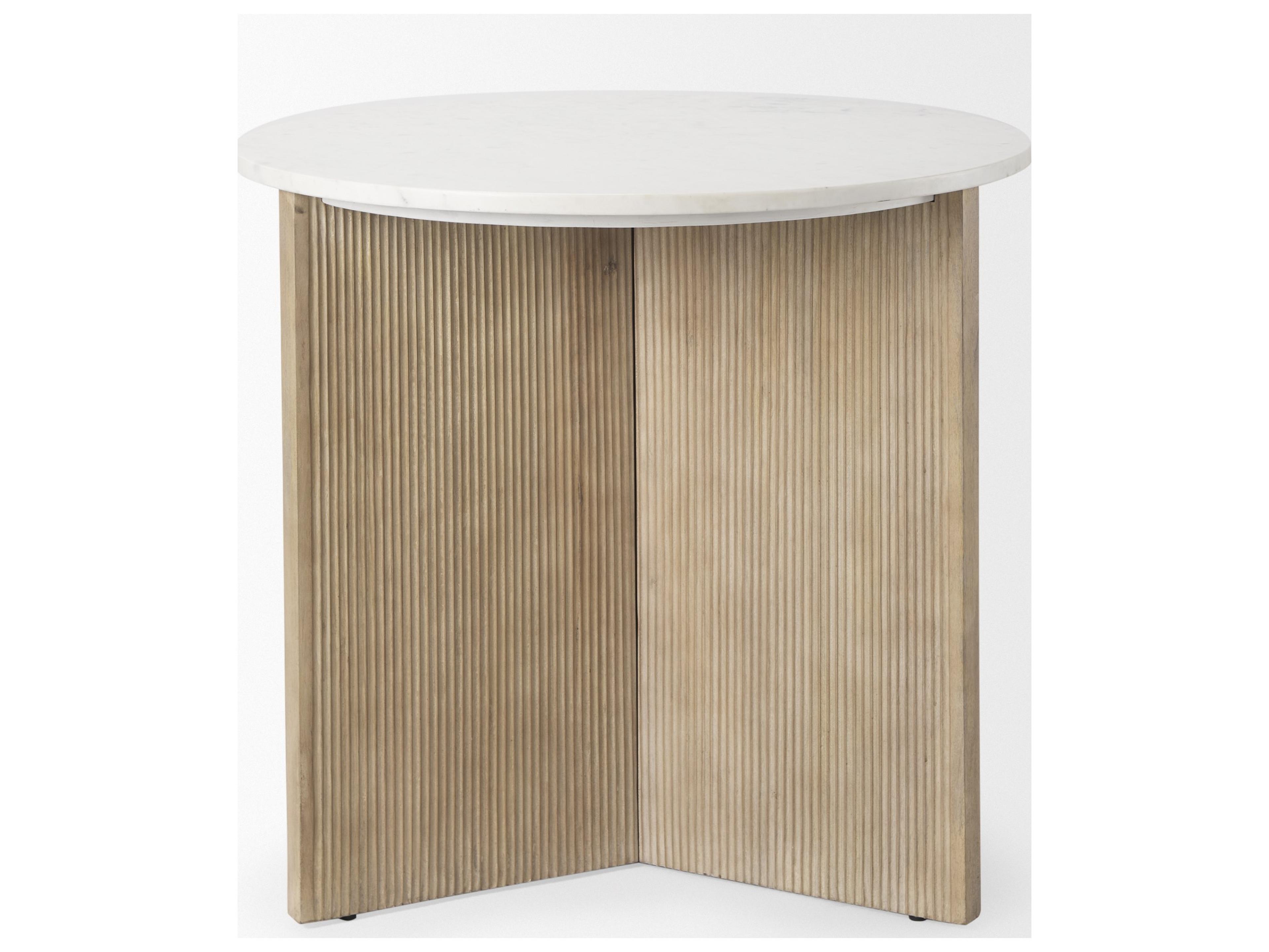 Mercana Enzo Marble Tabletop w/ Fluted Light Wood Base Foyer Accent Table