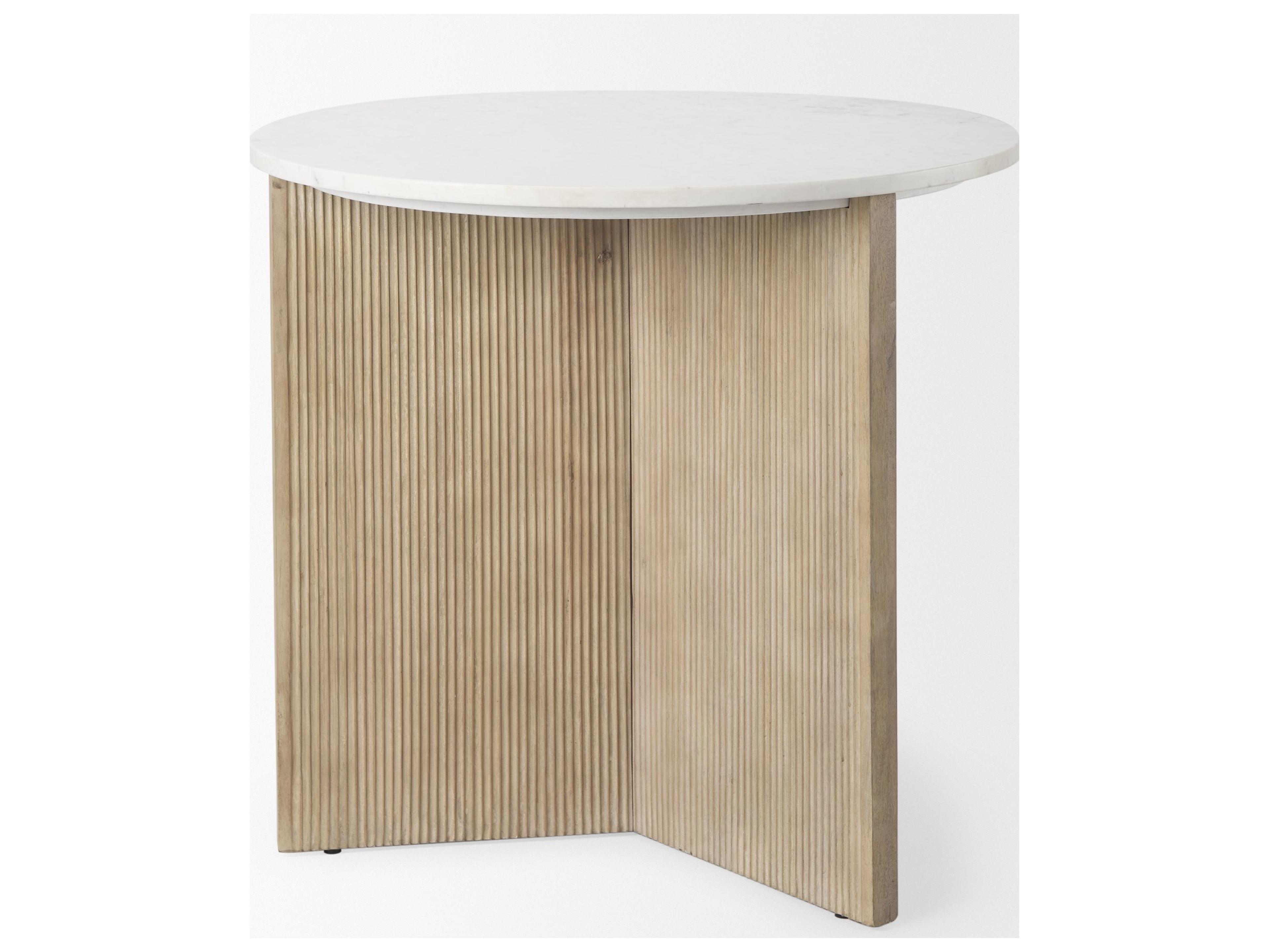 Mercana Enzo Marble Tabletop w/ Fluted Light Wood Base Foyer Accent Table