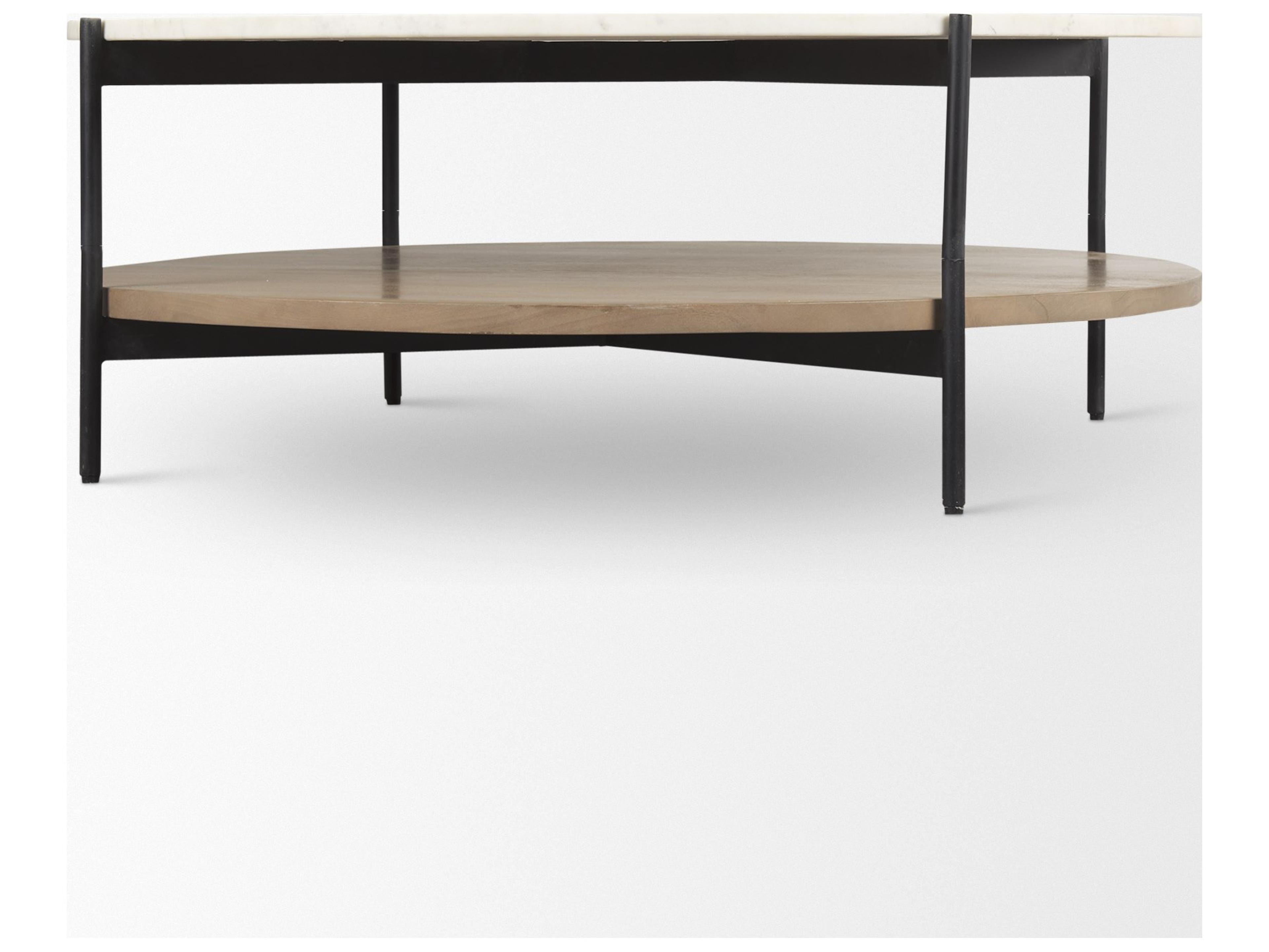 Mercana Larkin Marble Top w/ Brown Wood Shelf Round Coffee Table