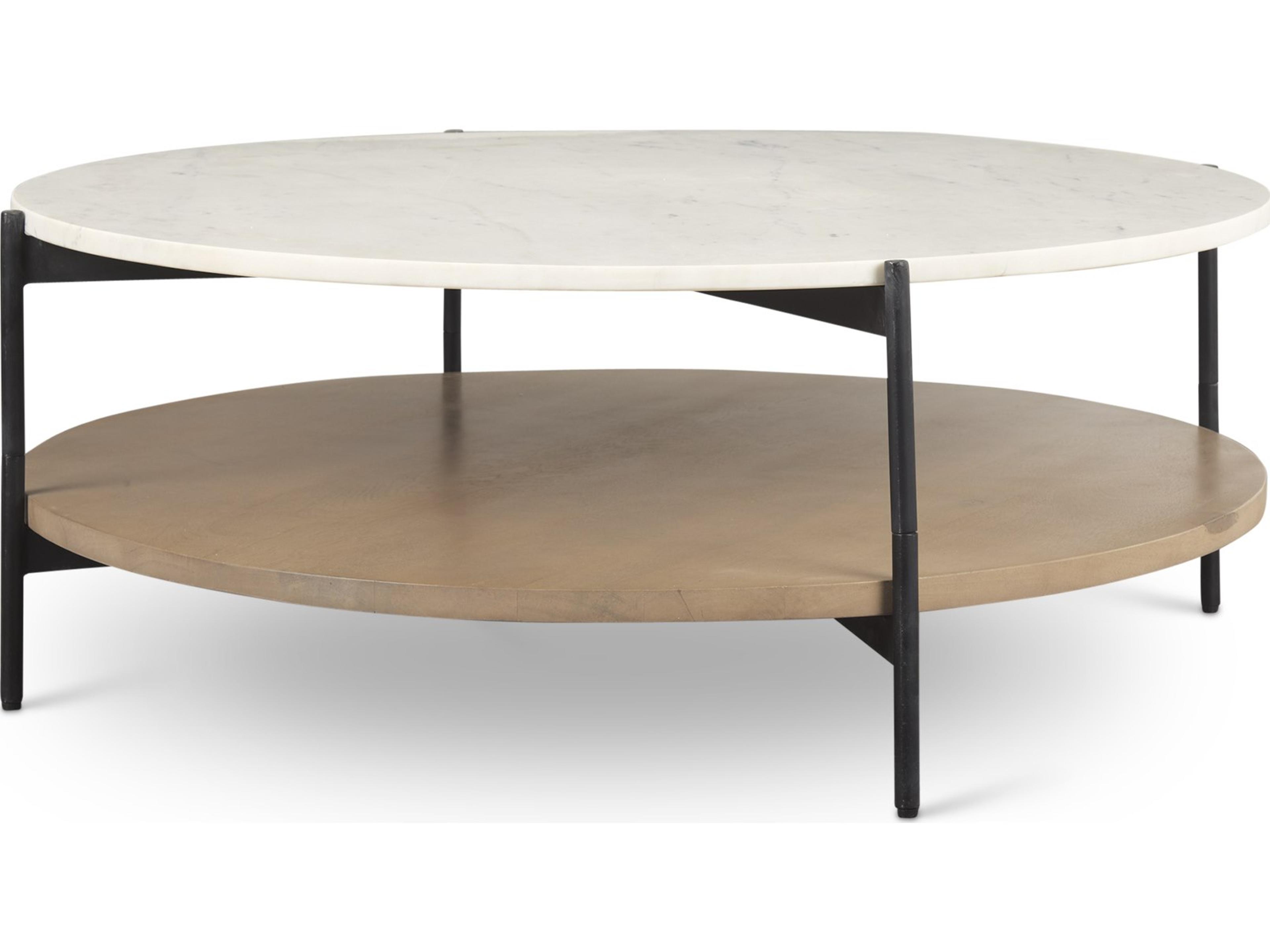 Larkin Marble Top w/ Brown Wood Shelf Round Coffee Table