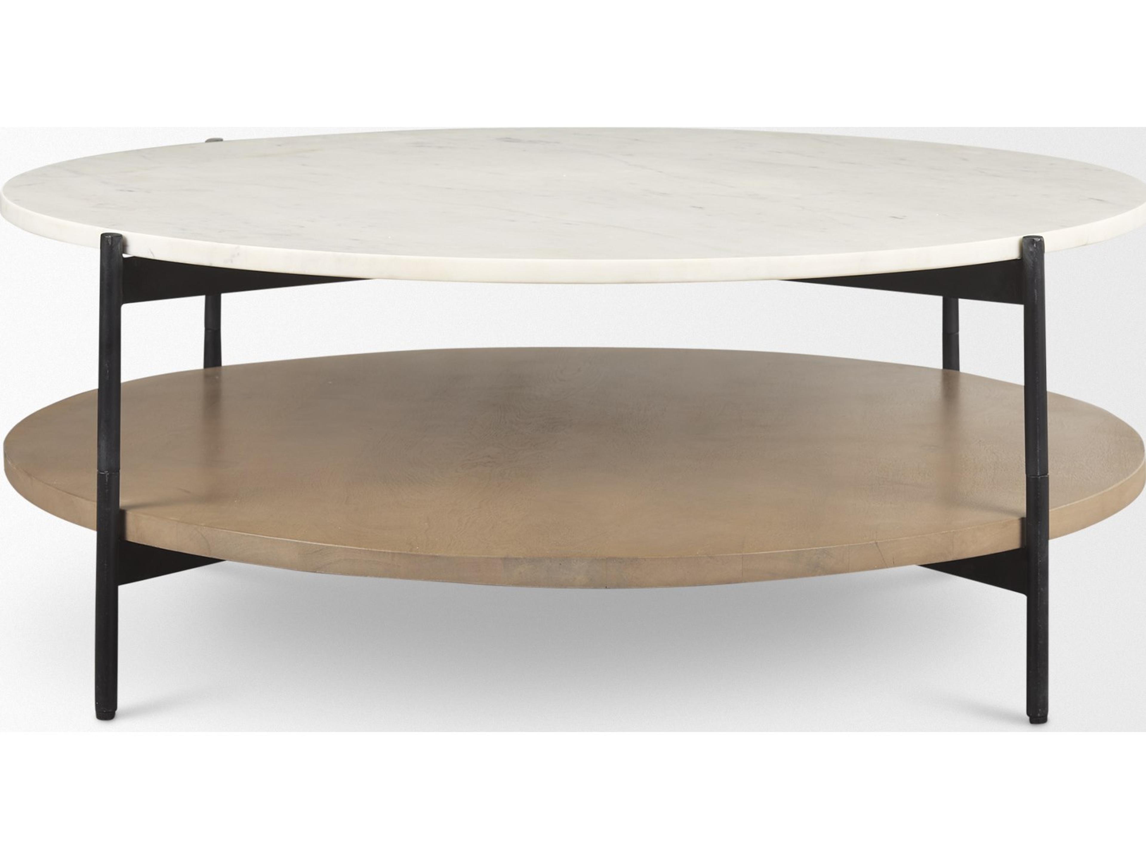 Mercana Larkin Marble Top w/ Brown Wood Shelf Round Coffee Table