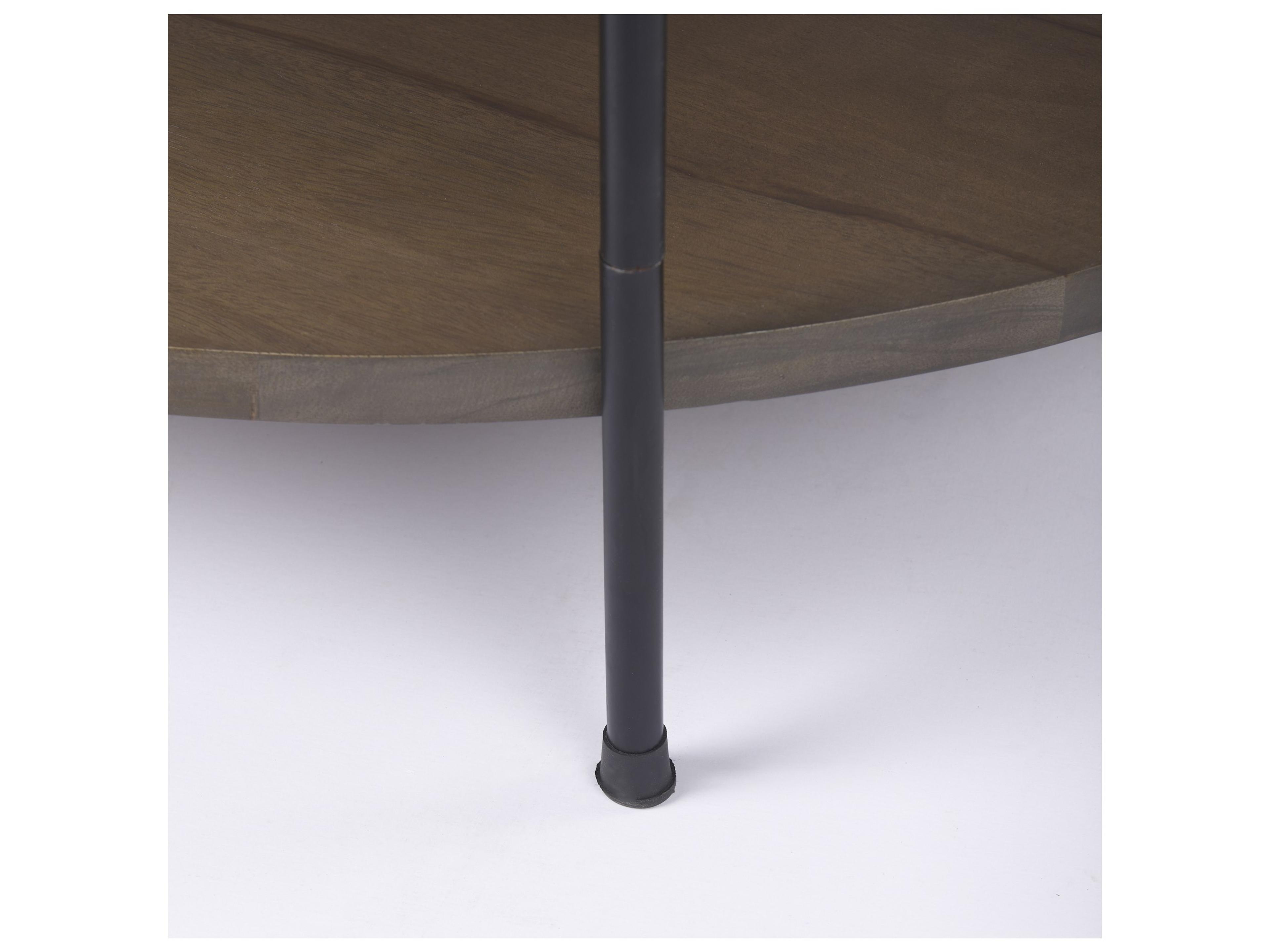 Mercana Larkin 42" Round Two-Tier White Marble Top and Solid Wood Shelf w/ Black Metal Frame Coffee Table