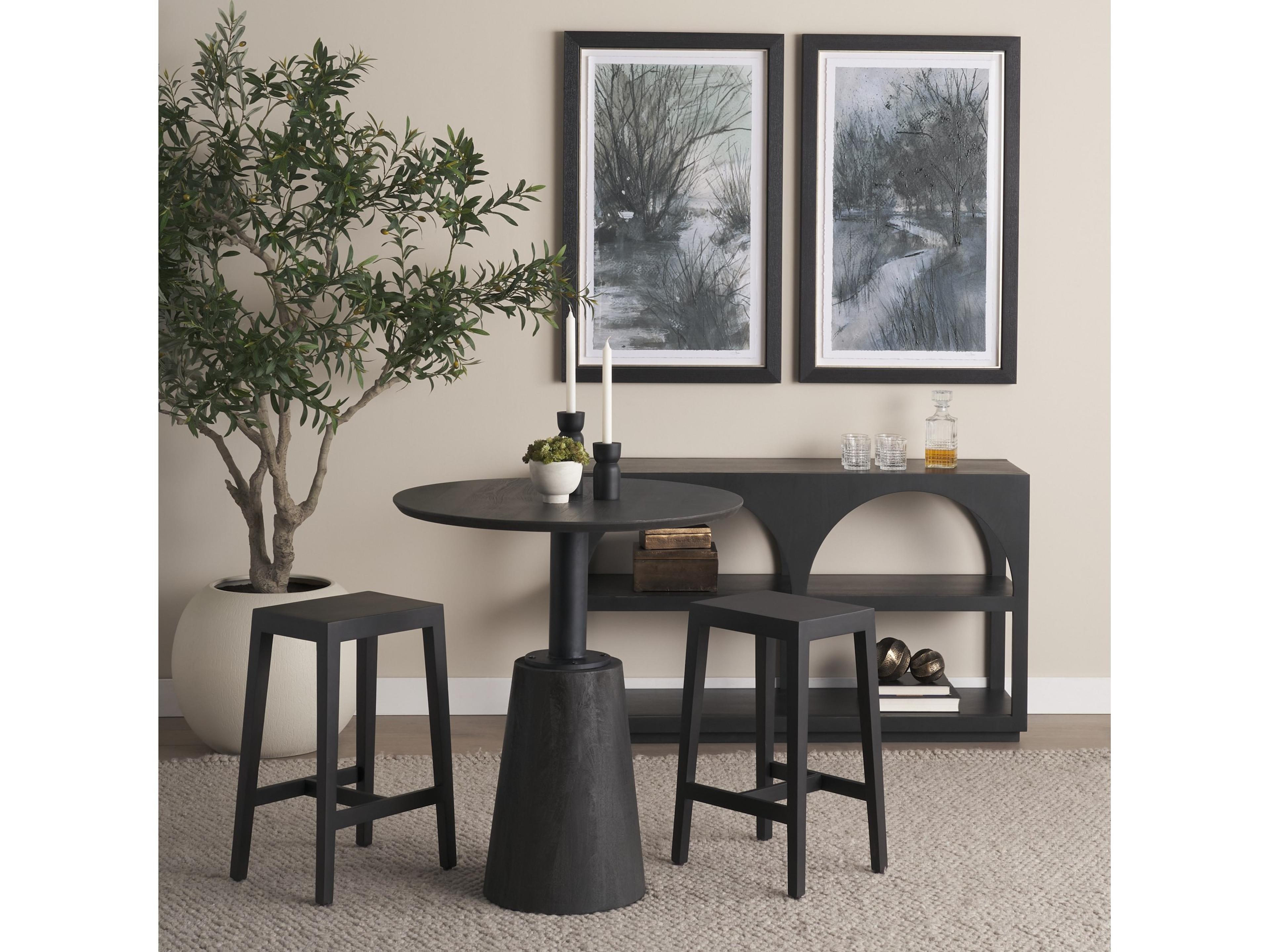 Mercana Maxwell 32" Round Black-Brown Wood w/ Black Metal Pedestal Bistro Table