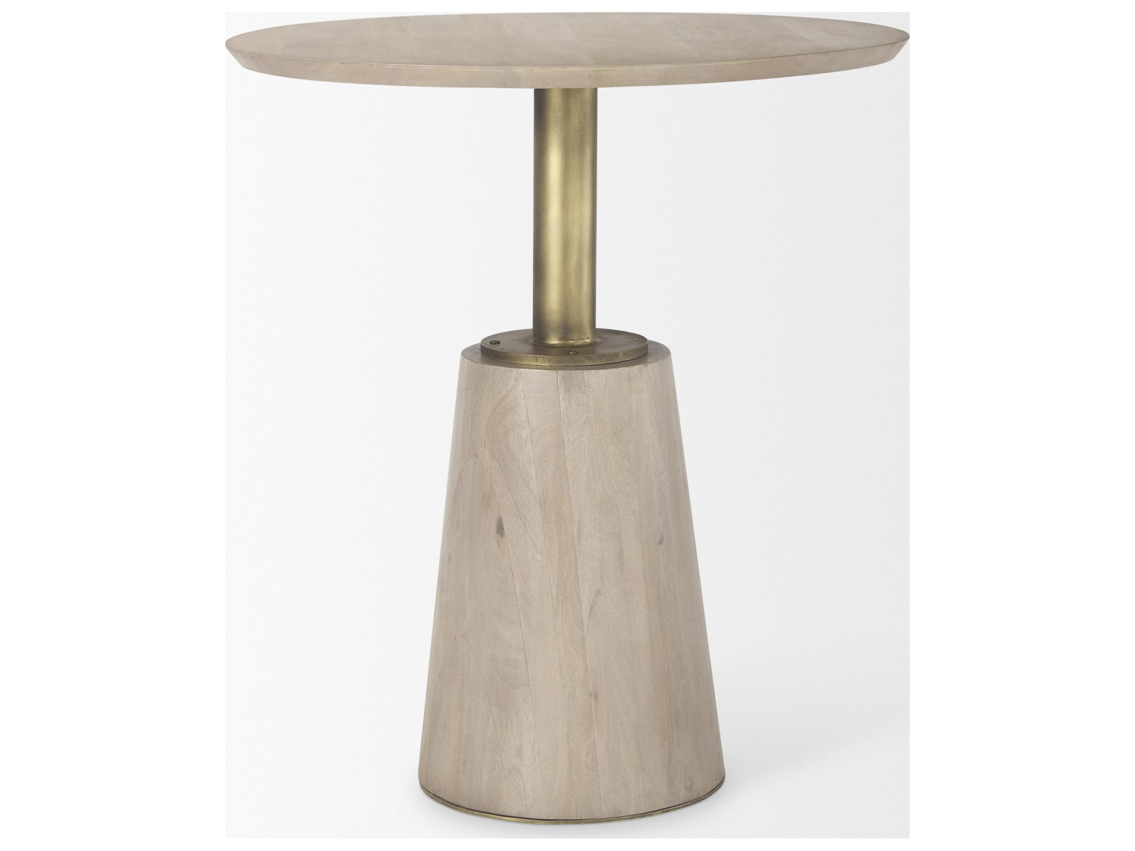 Mercana Maxwell 32" Round Light Wood Tabletop & Base w/ Gold Metal Accent Pedestal Bistro Table