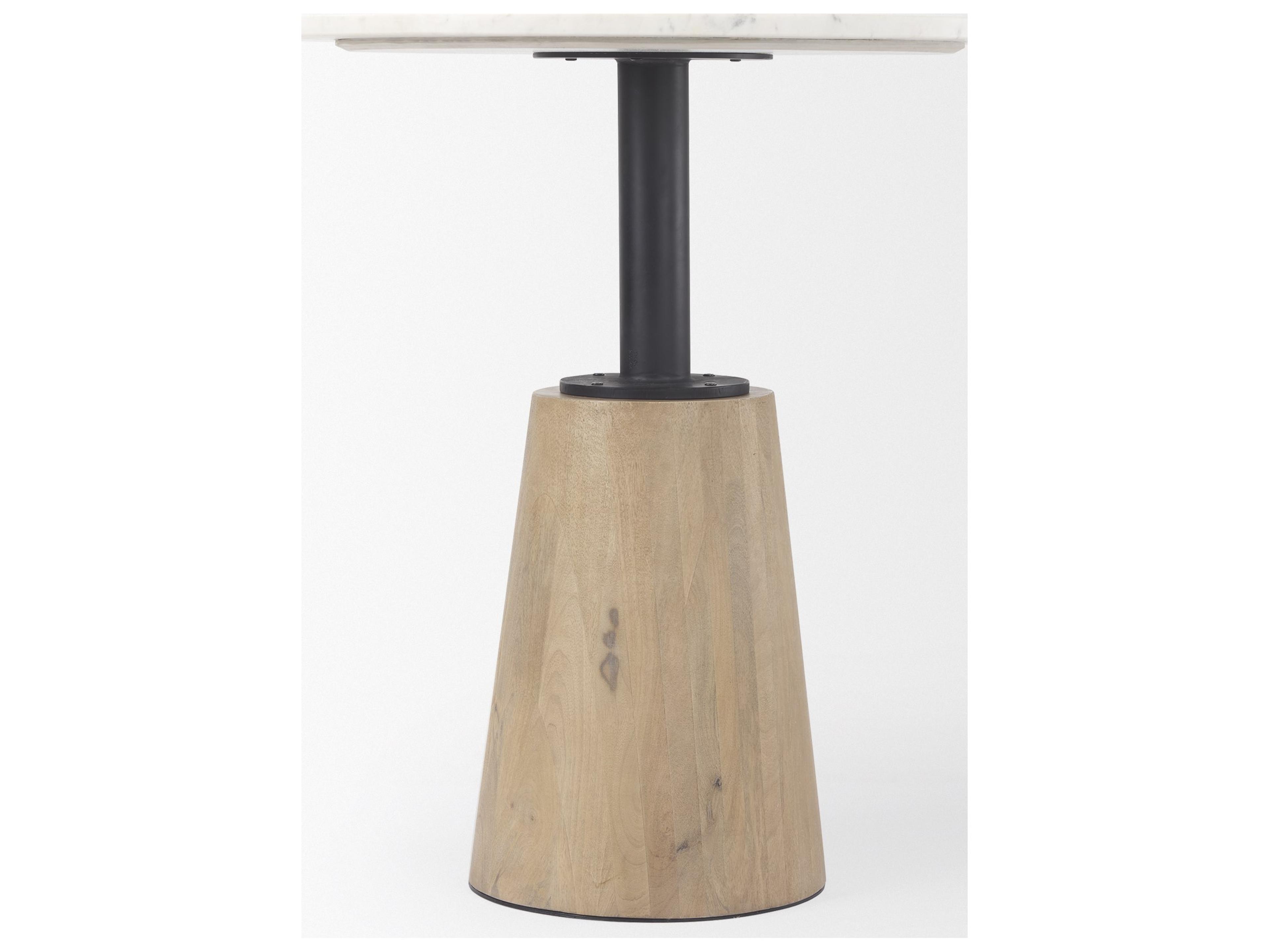 Mercana Maxwell 32" Round White Marble Tabletop w/ Blonde Wood & Black Metal Accent Pedestal Bistro Table