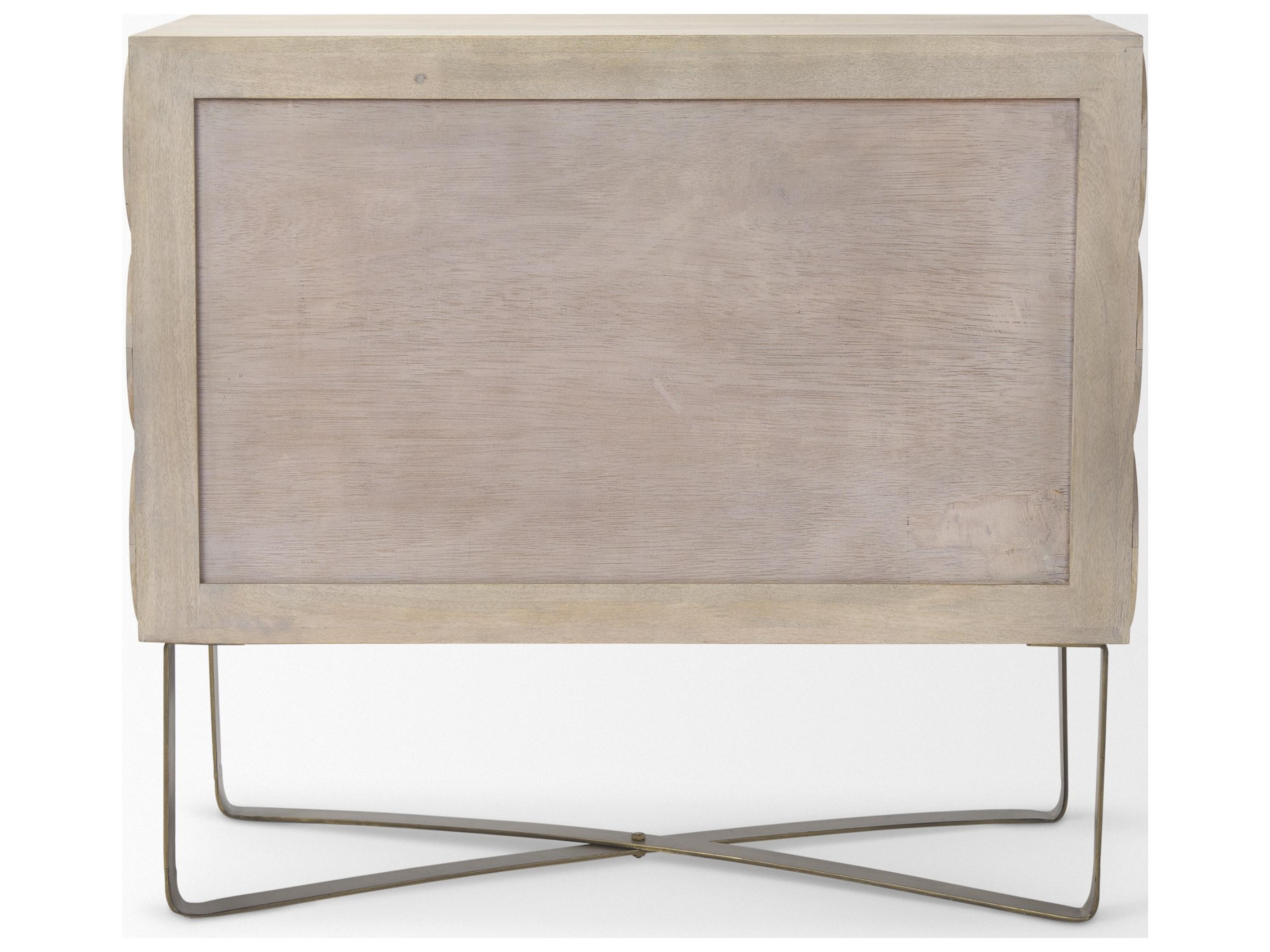 Mercana Excelsior 36.0L x 18.0W x 32.5H Light Brown Wood Gold Iron Base Accent Cabinet