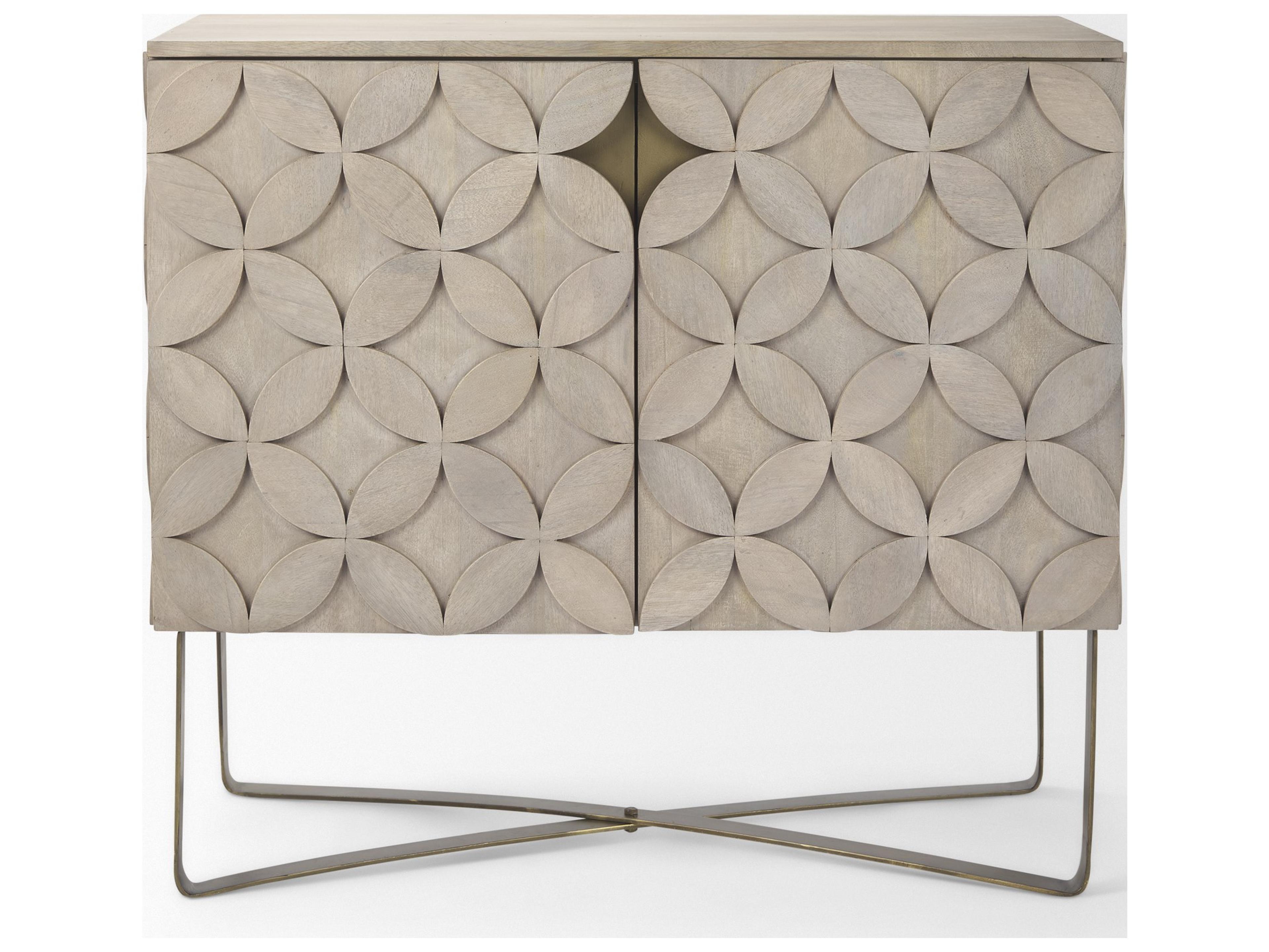 Mercana Excelsior 36.0L x 18.0W x 32.5H Light Brown Wood Gold Iron Base Accent Cabinet