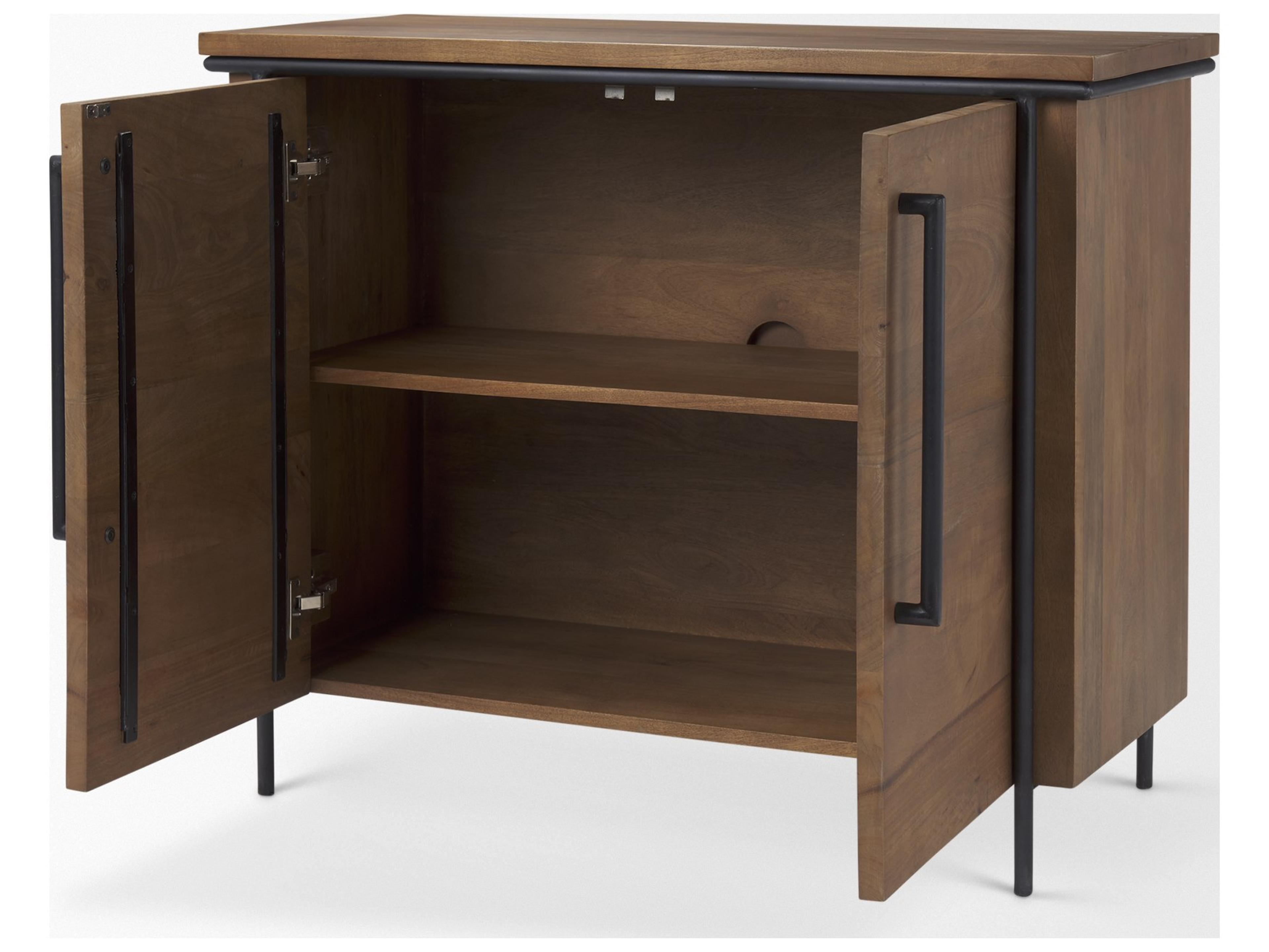 Mercana Maddox  40.0L x 18.5W x 32.75H Brown Solid Wood Black Metal 2 Door Accent Cabinet