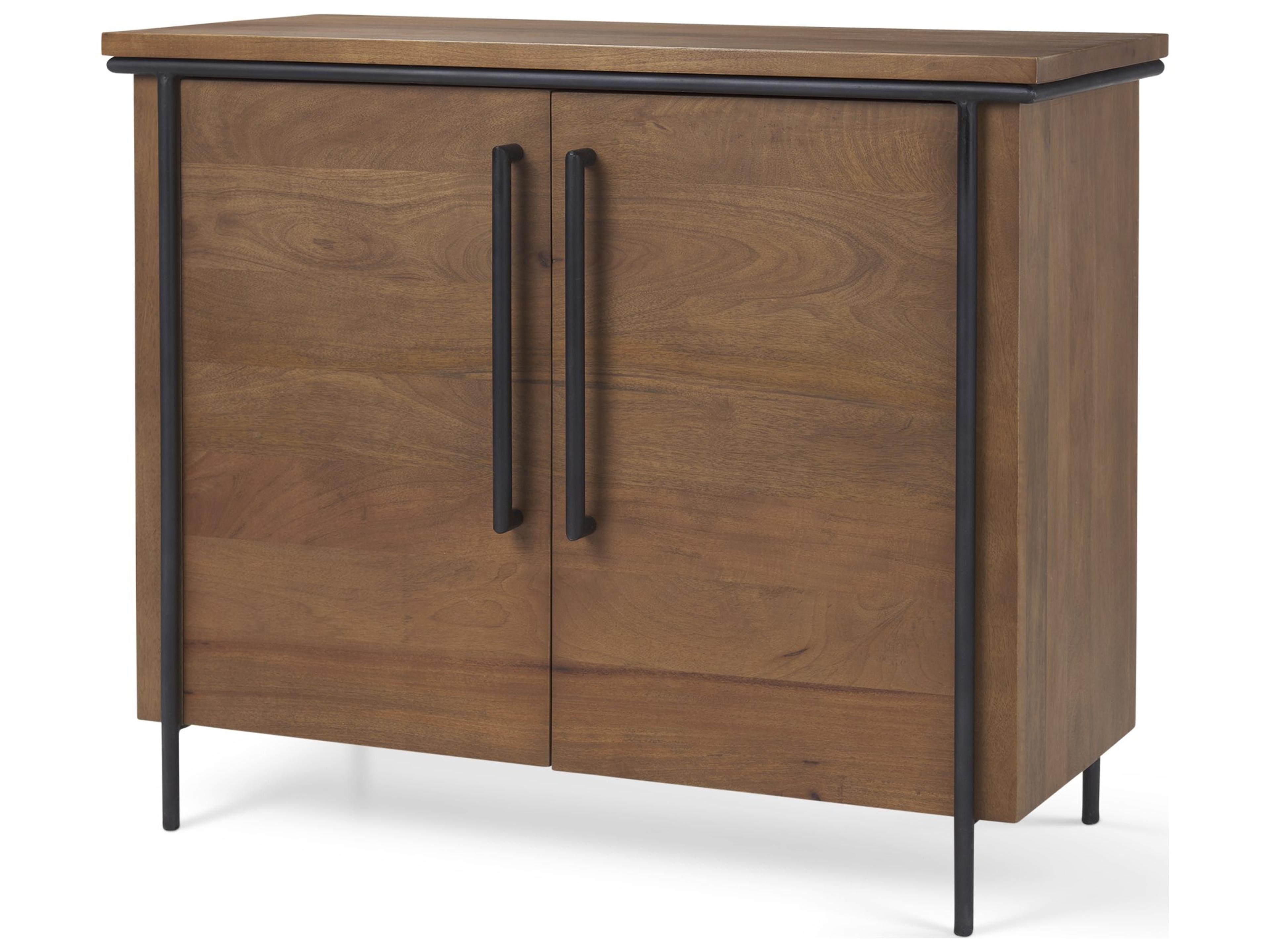 Maddox  40.0L x 18.5W x 32.75H Brown Solid Wood Black Metal 2 Door Accent Cabinet