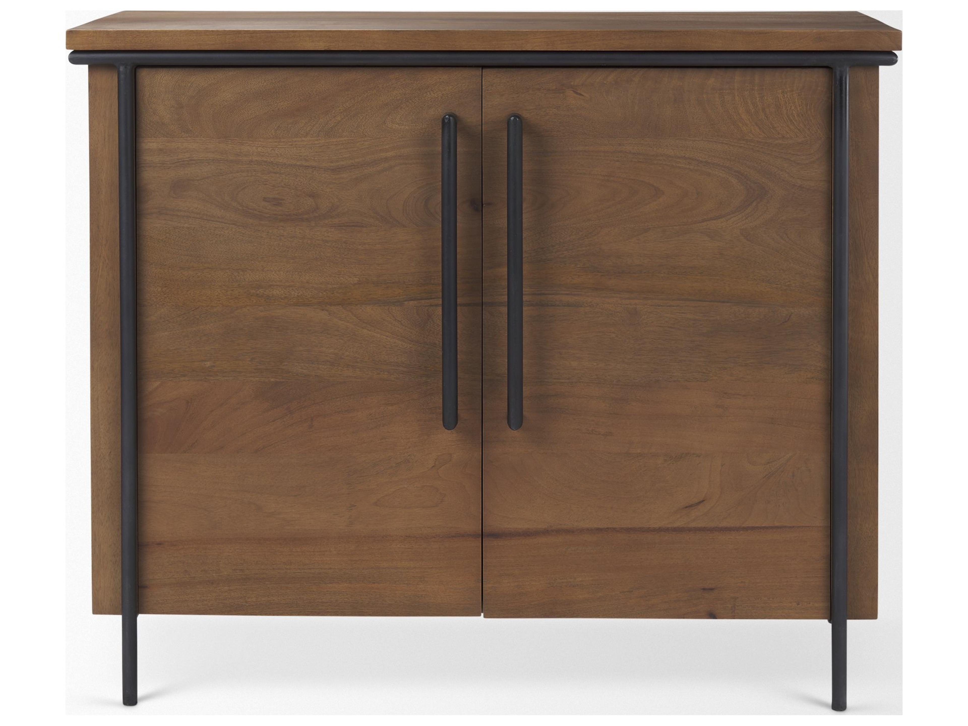 Mercana Maddox  40.0L x 18.5W x 32.75H Brown Solid Wood Black Metal 2 Door Accent Cabinet