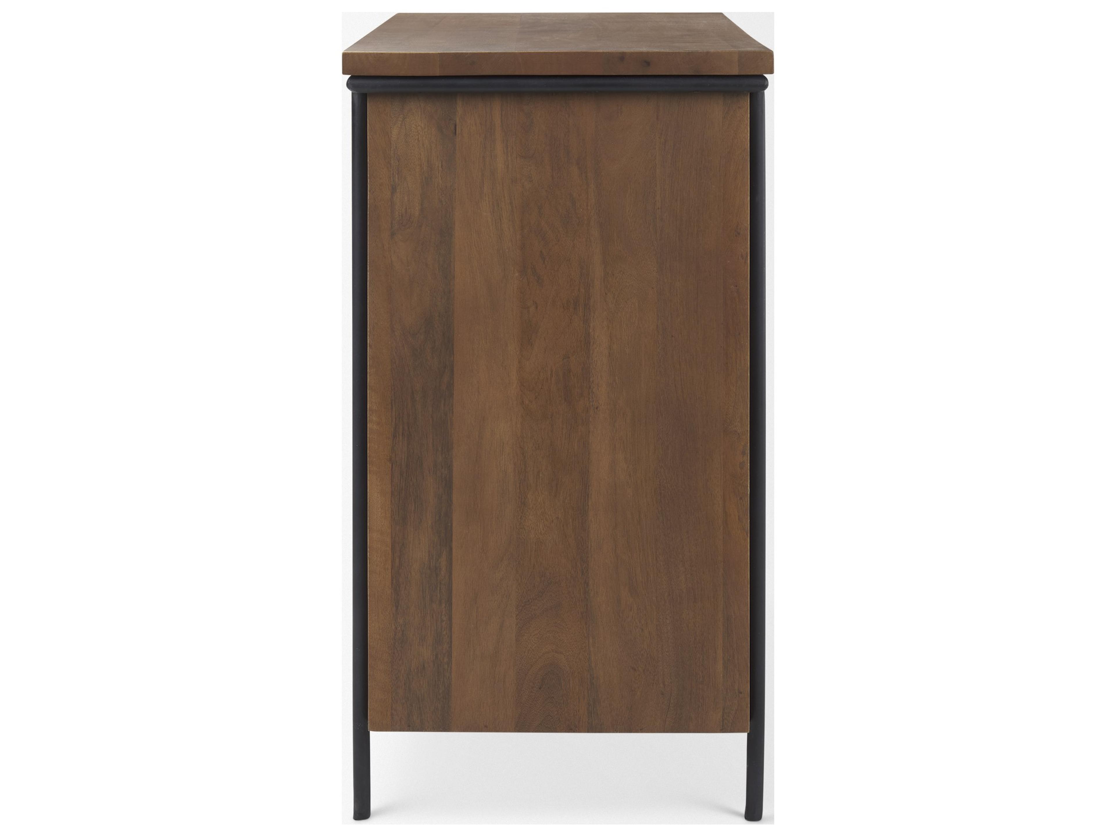 Mercana Maddox  40.0L x 18.5W x 32.75H Brown Solid Wood Black Metal 2 Door Accent Cabinet
