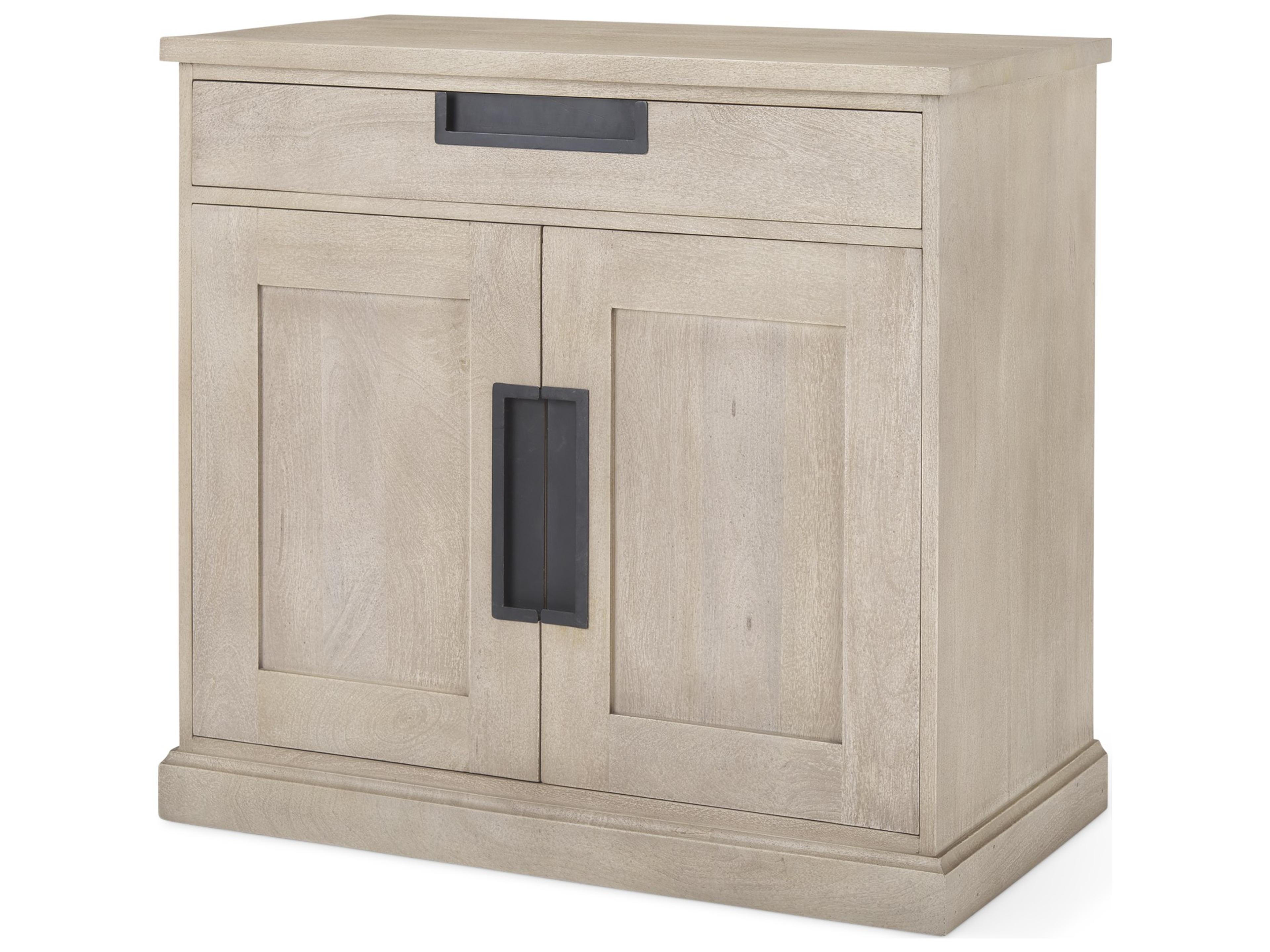 Braxton  33.5L x 18.5W x 31.5H Beige Wood W/Black Accents 2 Door Accent Cabinet