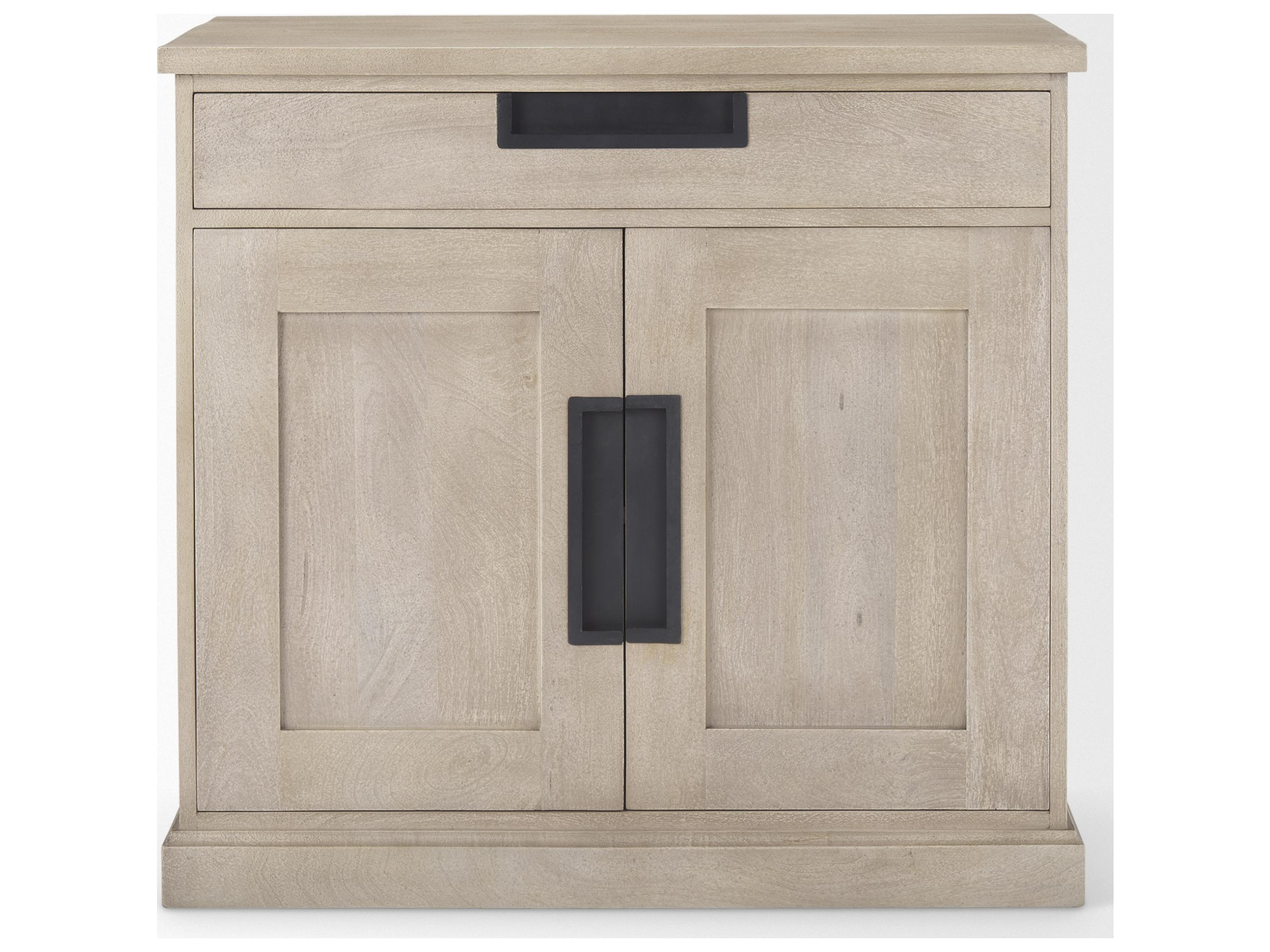 Mercana Braxton  33.5L x 18.5W x 31.5H Beige Wood W/Black Accents 2 Door Accent Cabinet