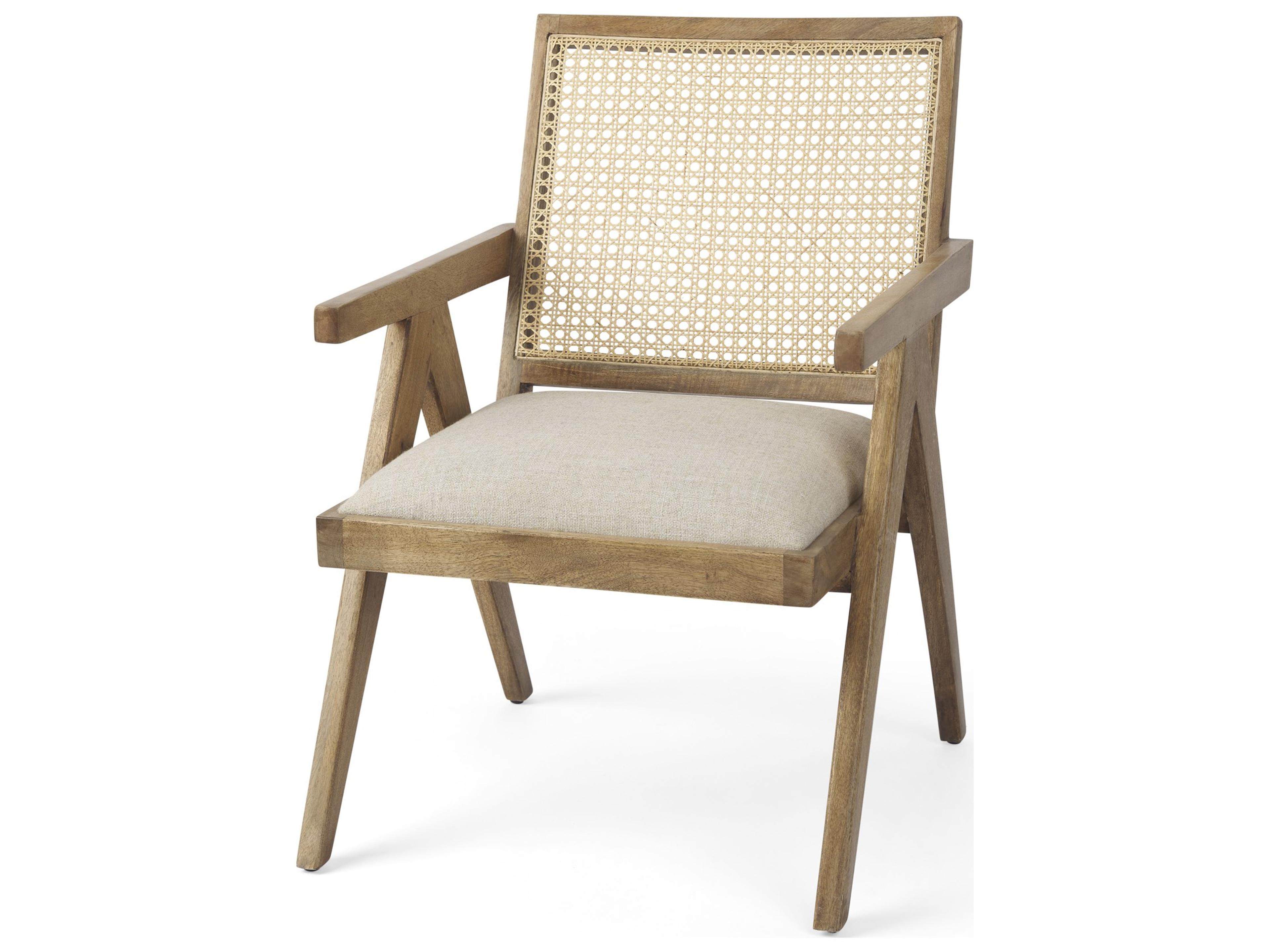 Donna Light Brown Wood Cane-Back w/ Beige Upholstered Seat Dining Chair