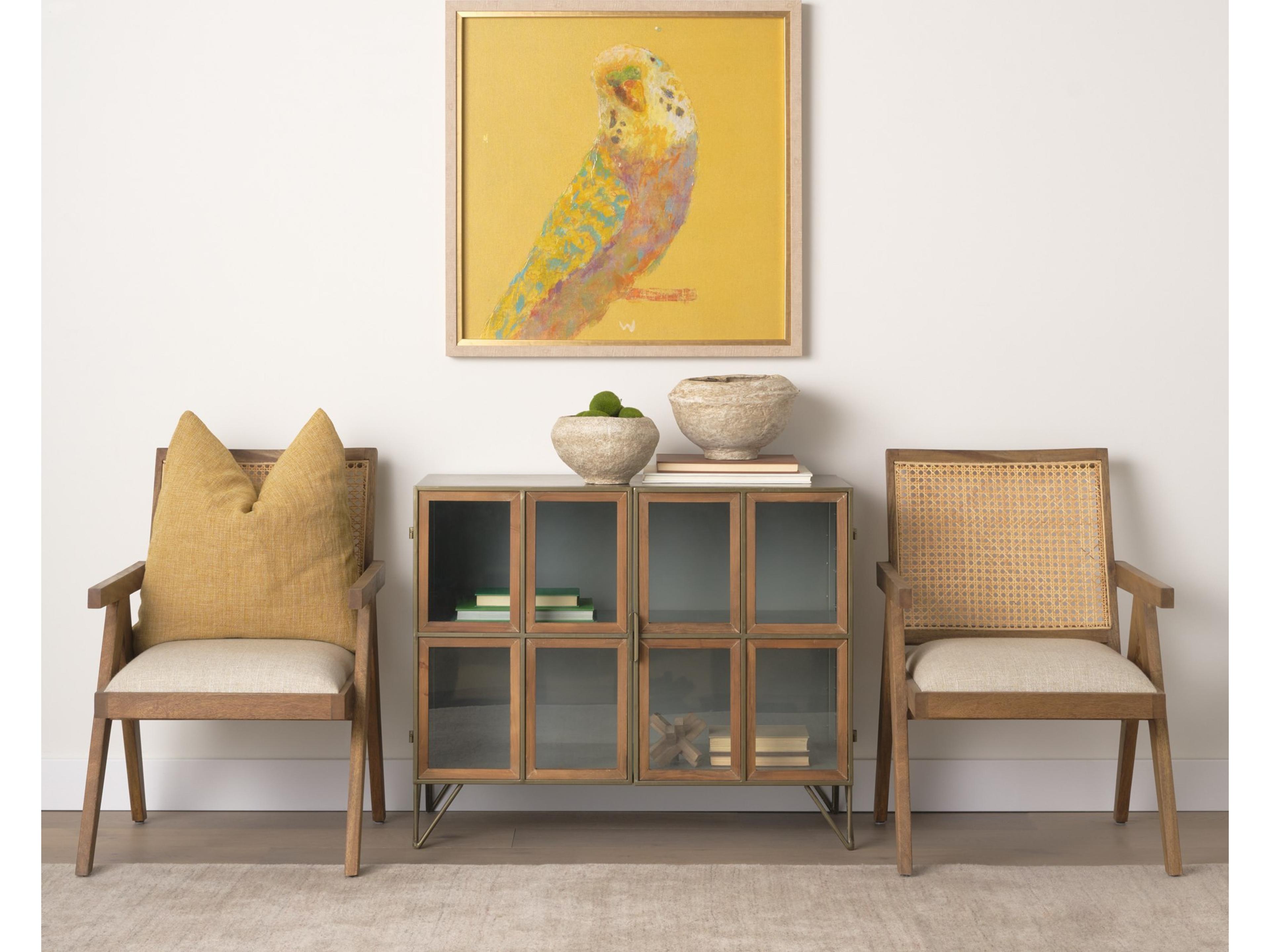 Mercana Donna Light Brown Wood Cane-Back w/ Beige Upholstered Seat Dining Chair