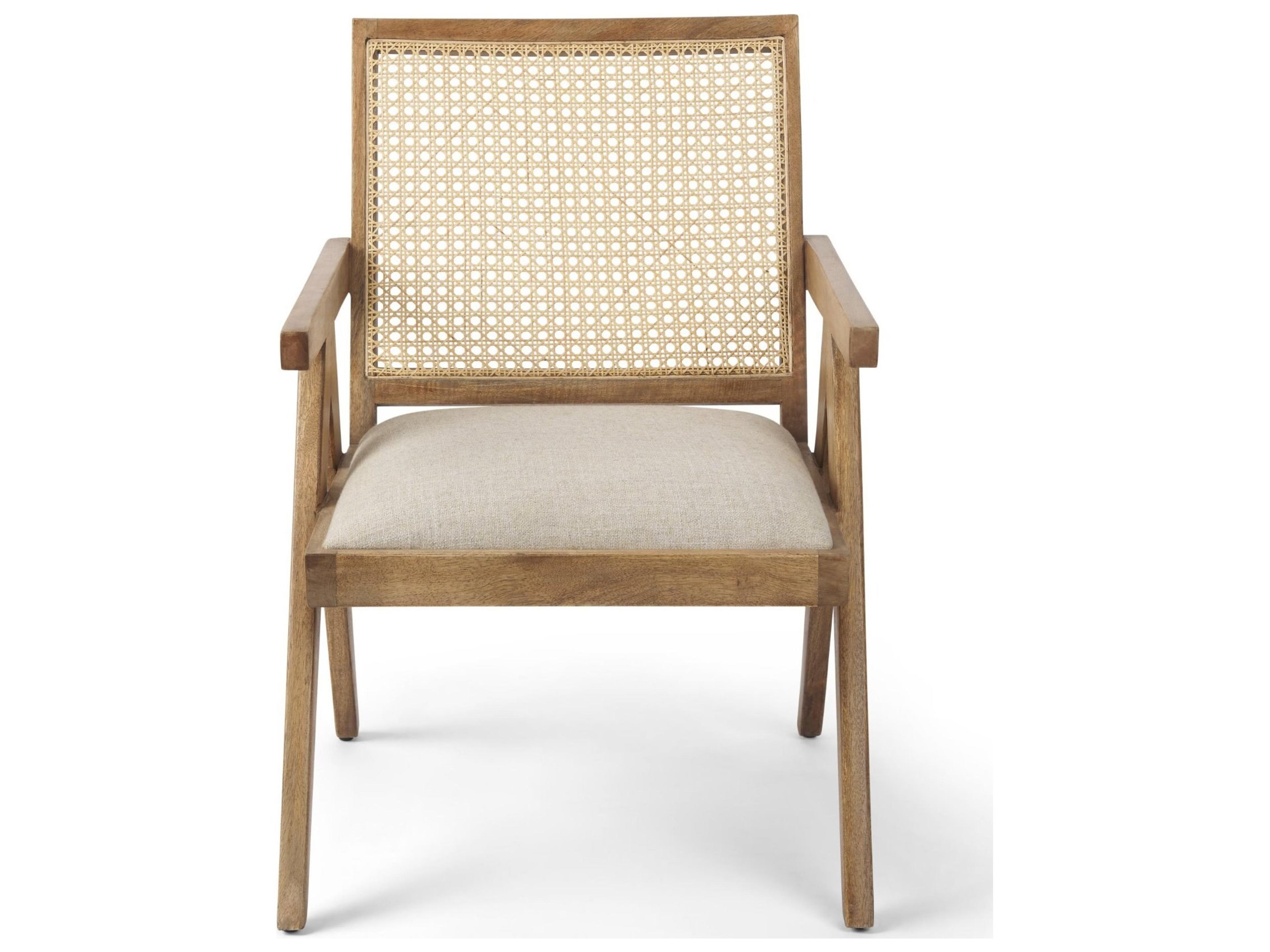 Mercana Donna Light Brown Wood Cane-Back w/ Beige Upholstered Seat Dining Chair