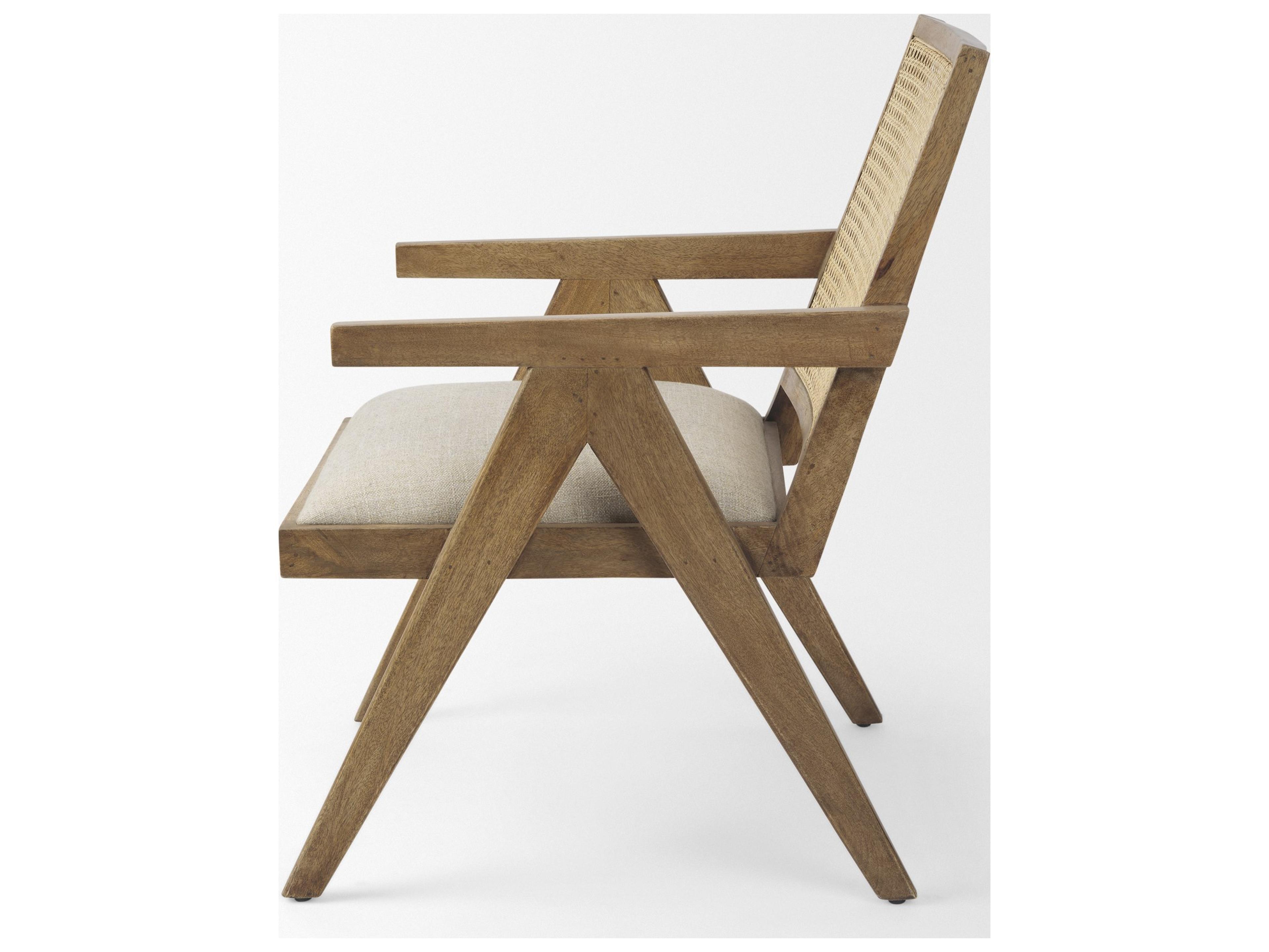 Mercana Donna Light Brown Wood Cane-Back w/ Beige Upholstered Seat Dining Chair