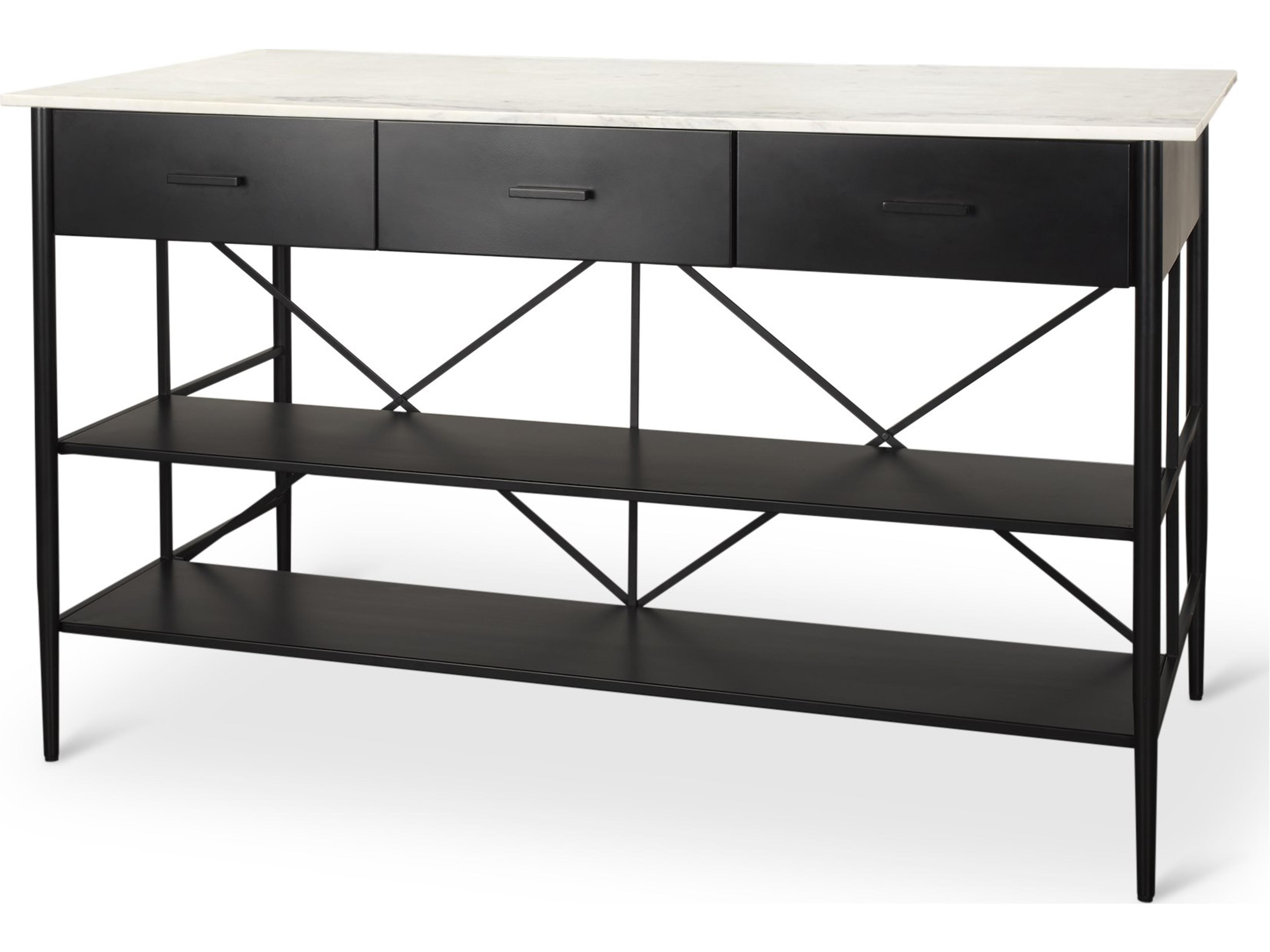 Amika White Marble Top Black Metal Base Kitchen Island